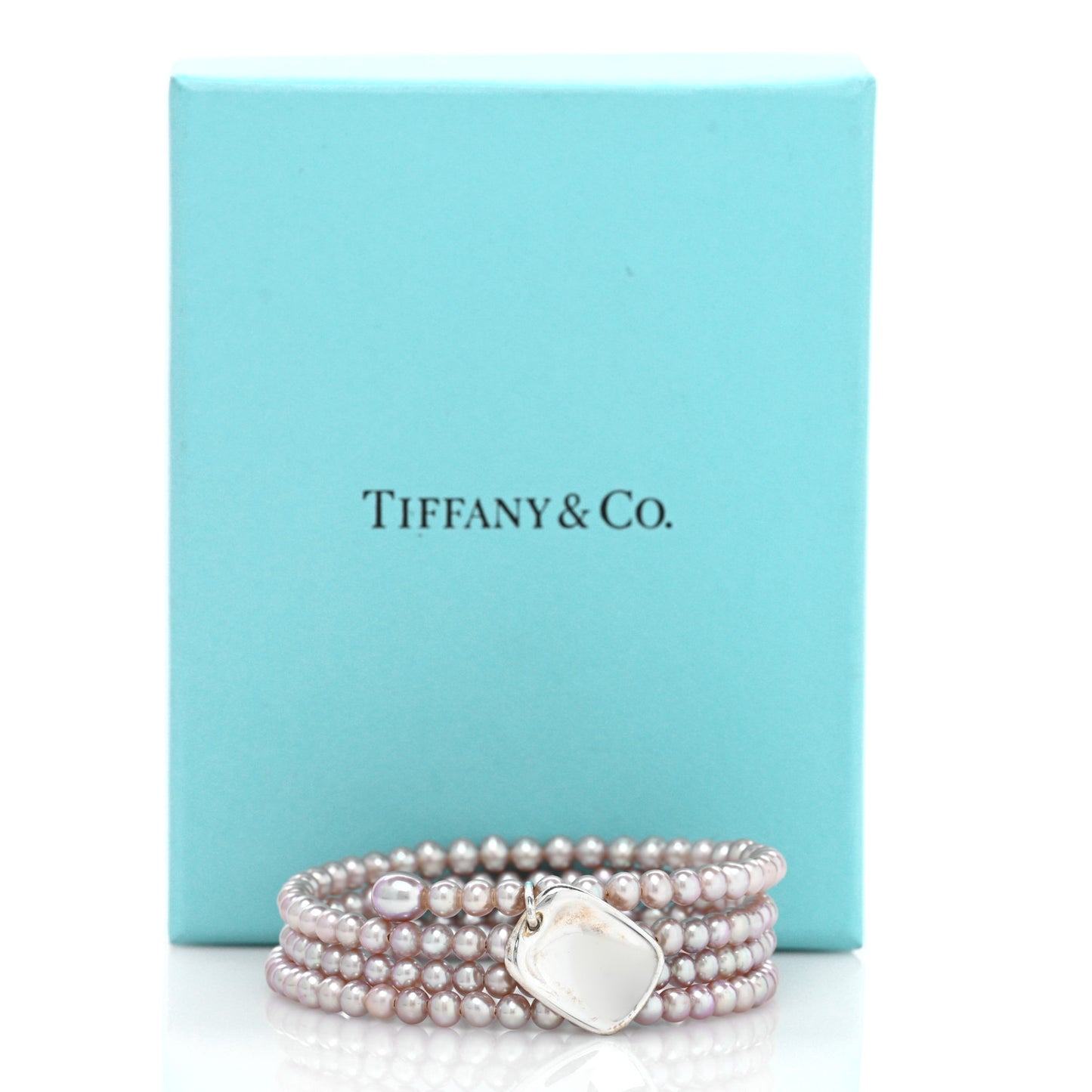 Sterling Silver Pink Pearl Elsa Peretti Four Row Charm Bangle Bracelet