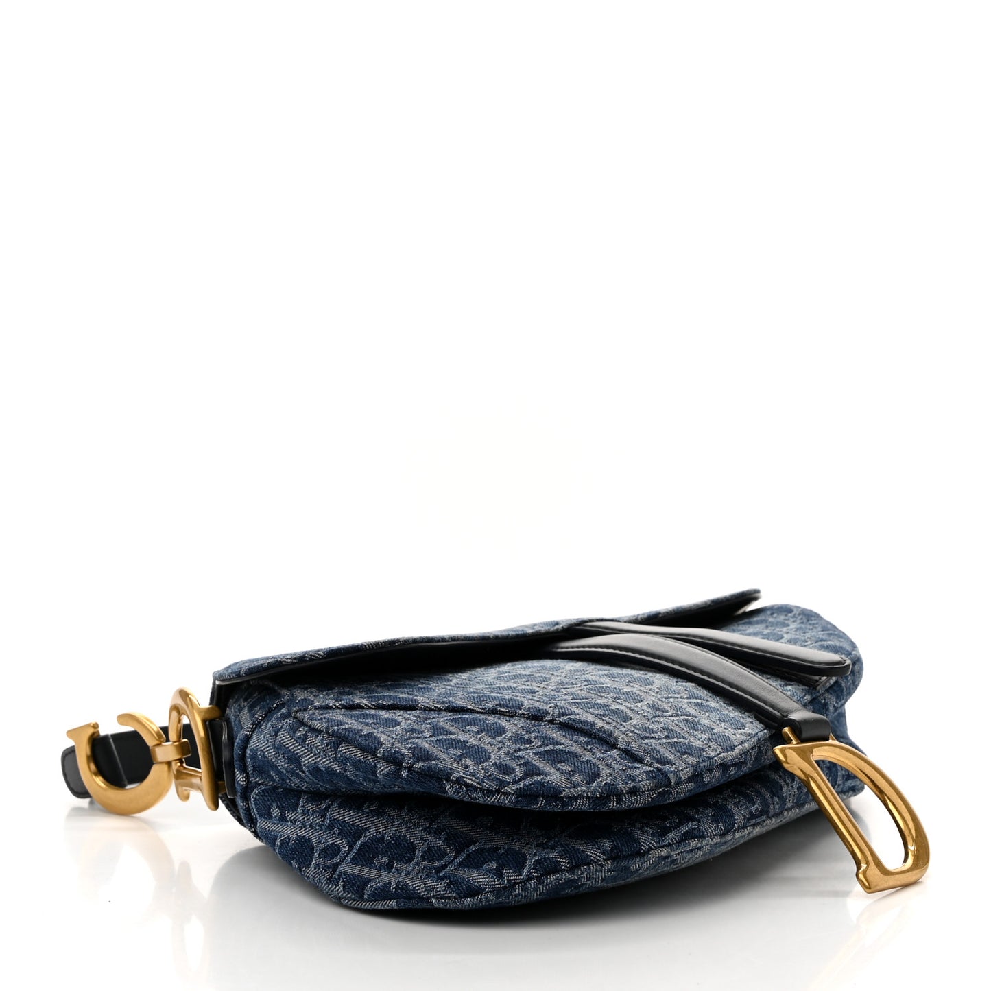 Denim Oblique Jacquard Saddle Bag With Strap Blue