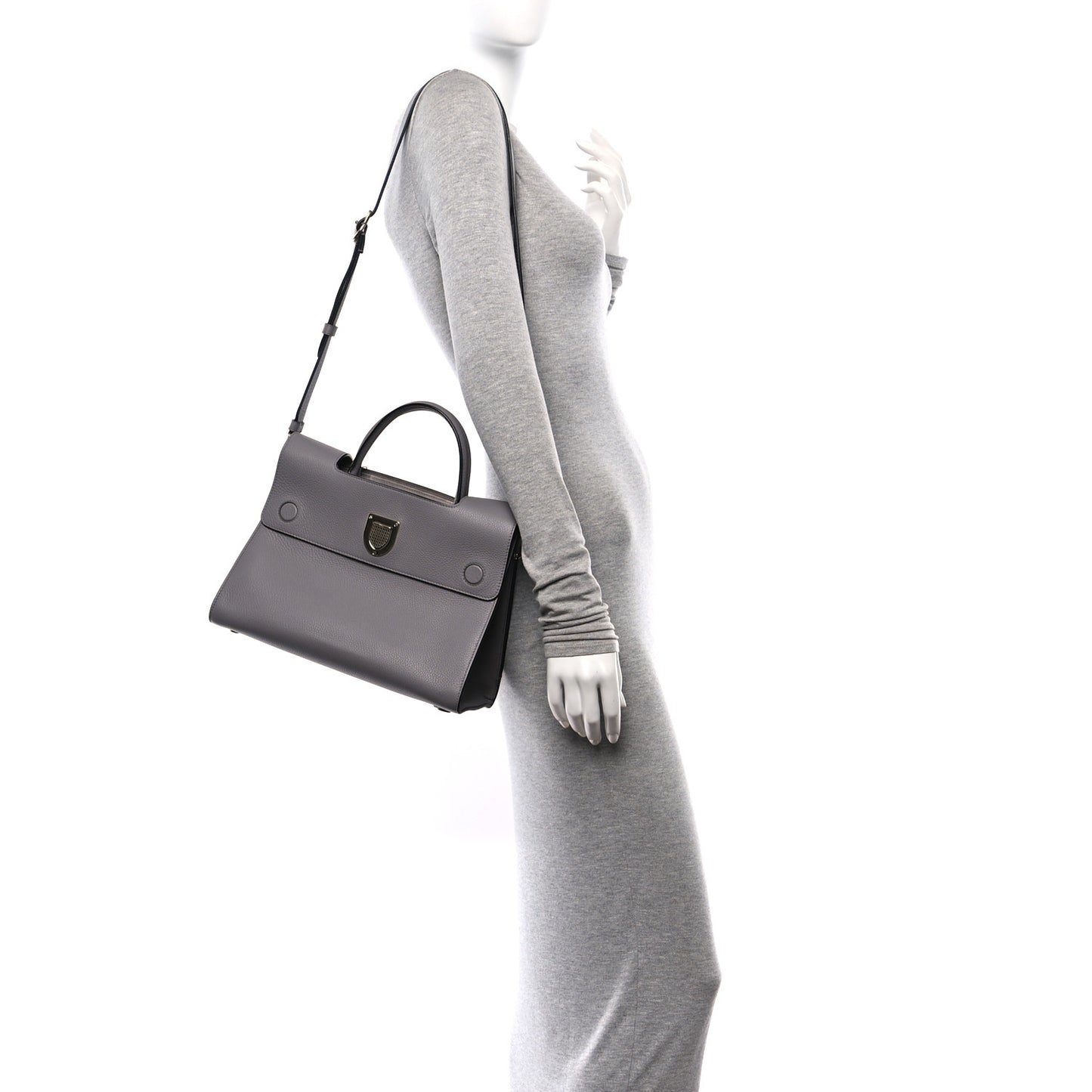Grained Calfskin Medium Diorever Flap Grey