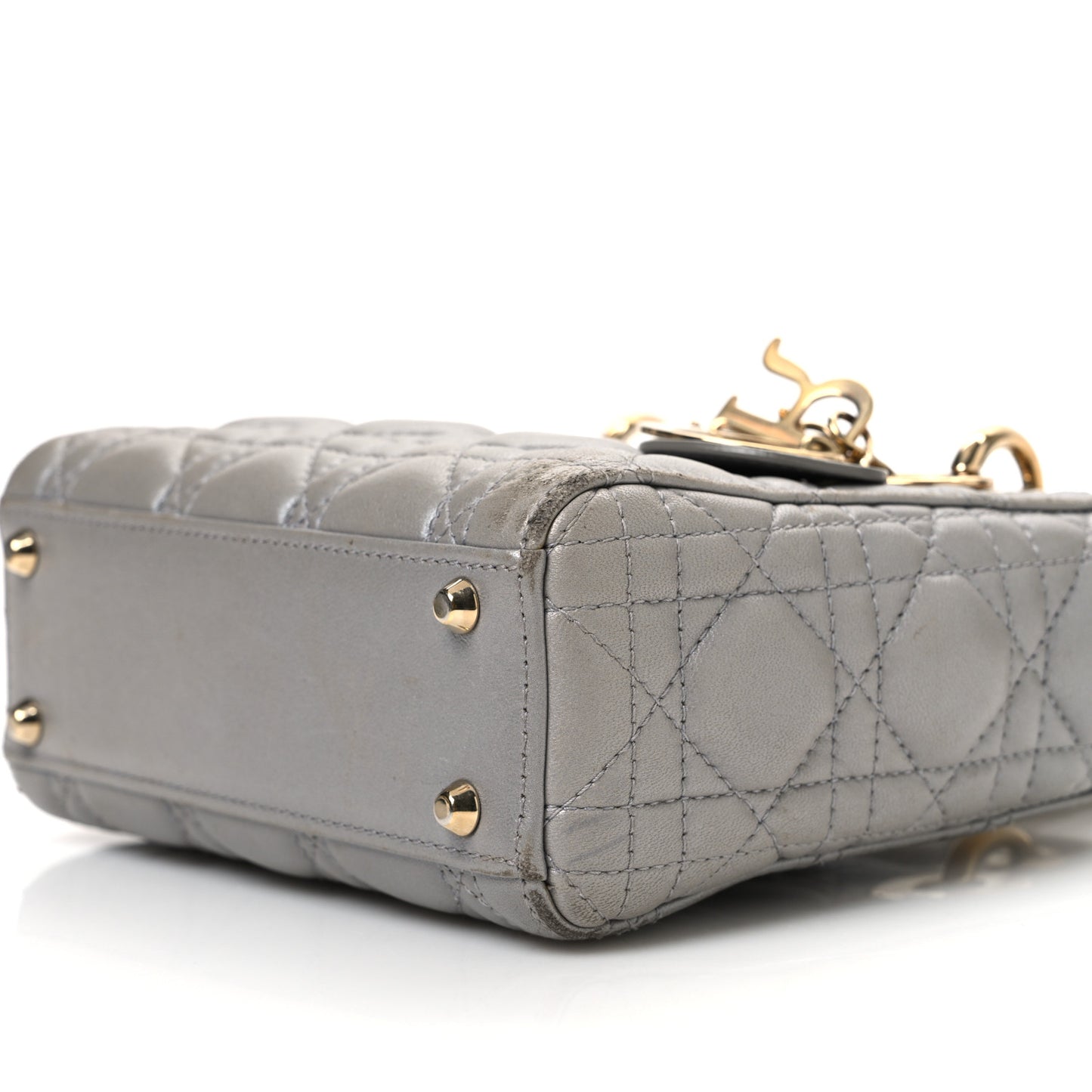 Metallic Lambskin Cannage Mini Lady Dior Grey