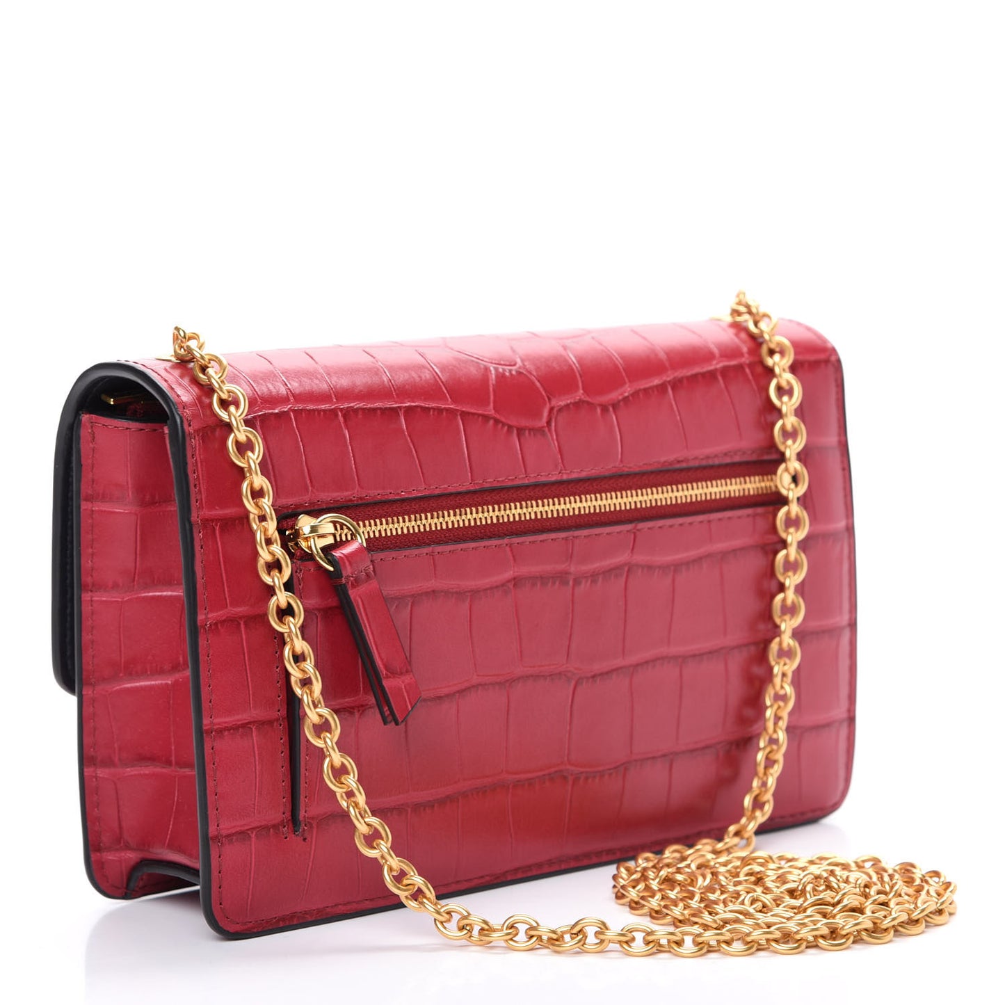 Crocodile Embossed Calfskin Small Darley Red Berry