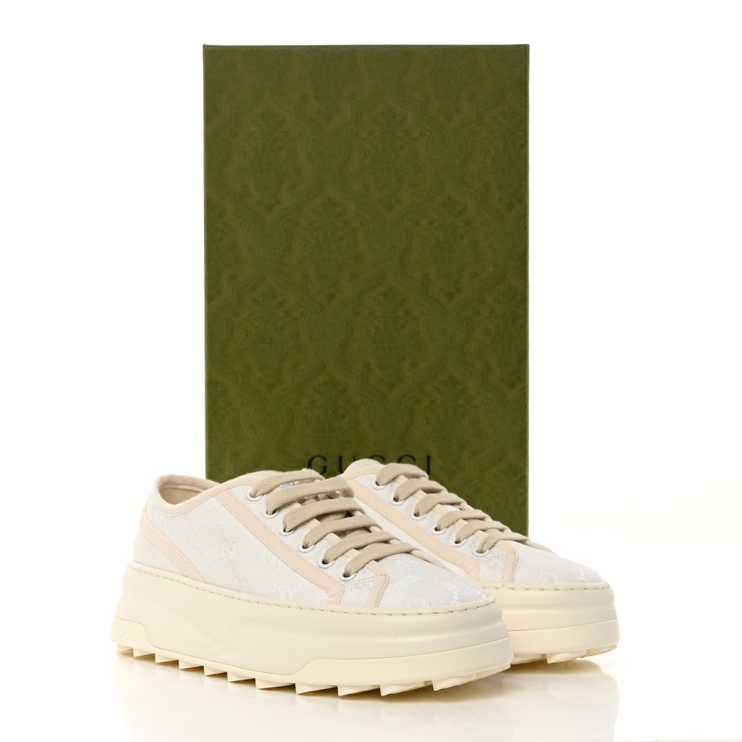 GG Monogram Womens 1977 Tennis Platform 52mm Sneakers 37.5 Great White Mystic White