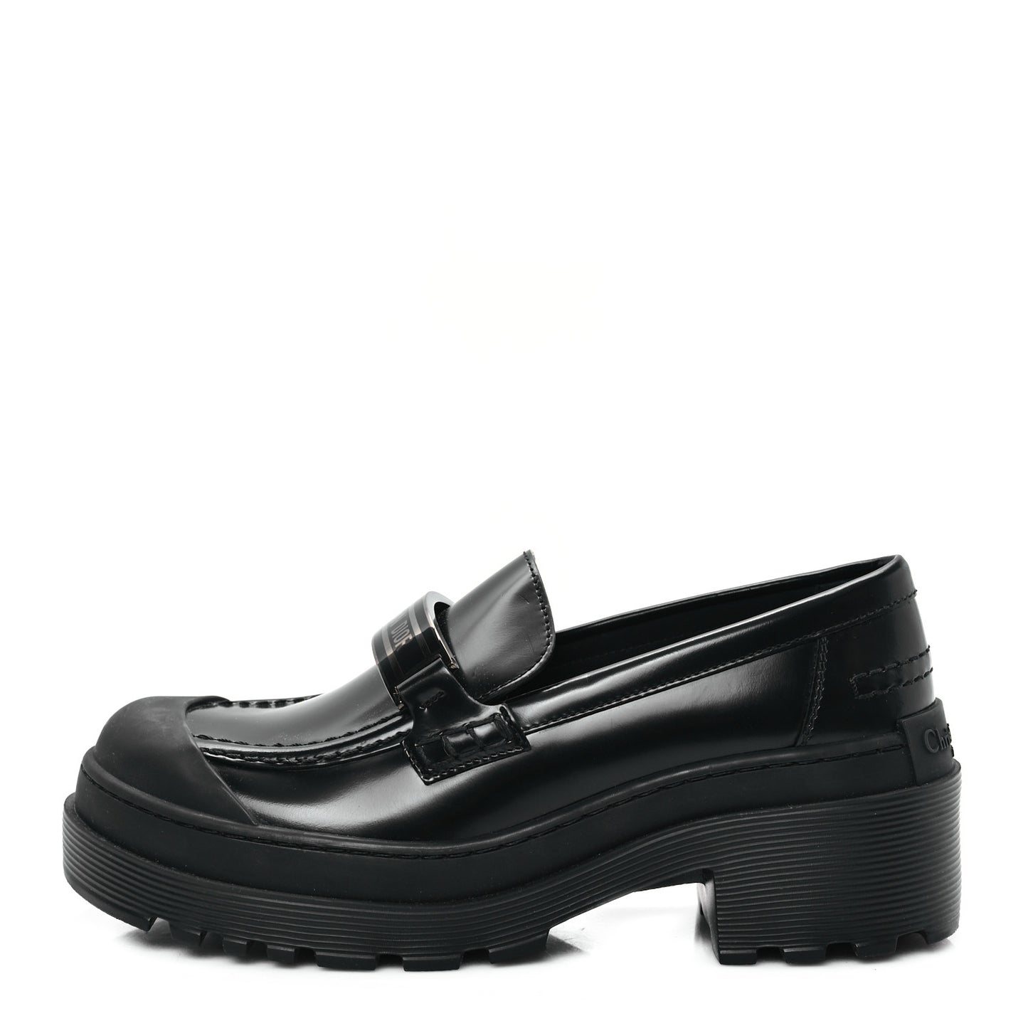 Brushed Calfskin Rubber Dior Code Cap Toe Lug Sole 15mm Loafers 35 Black