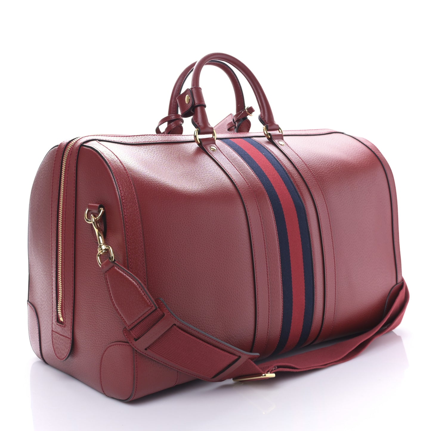 Textured Dollar Calfskin Web Large Savoy Duffle Bag Red