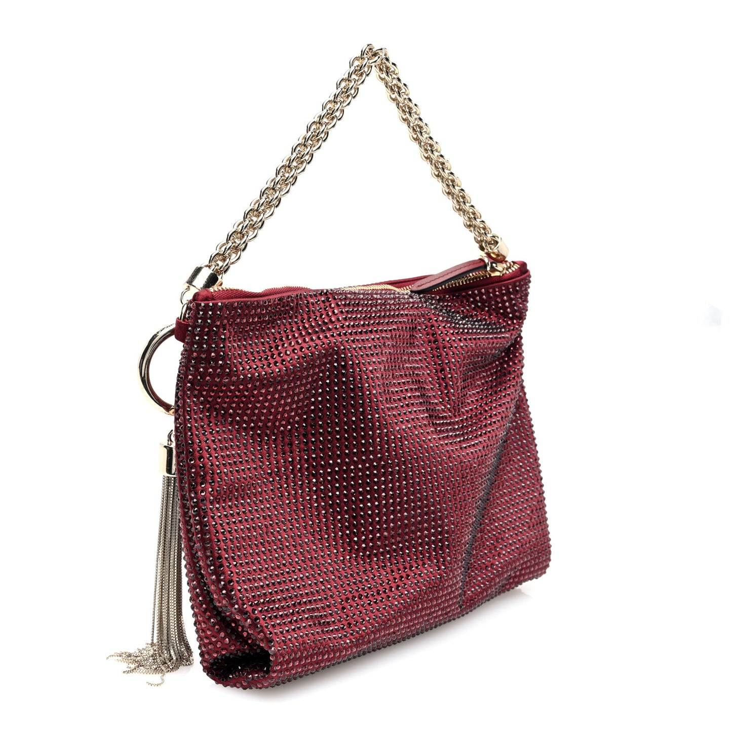 Satin Crystal Callie Tassel Shoulder Bag Wine