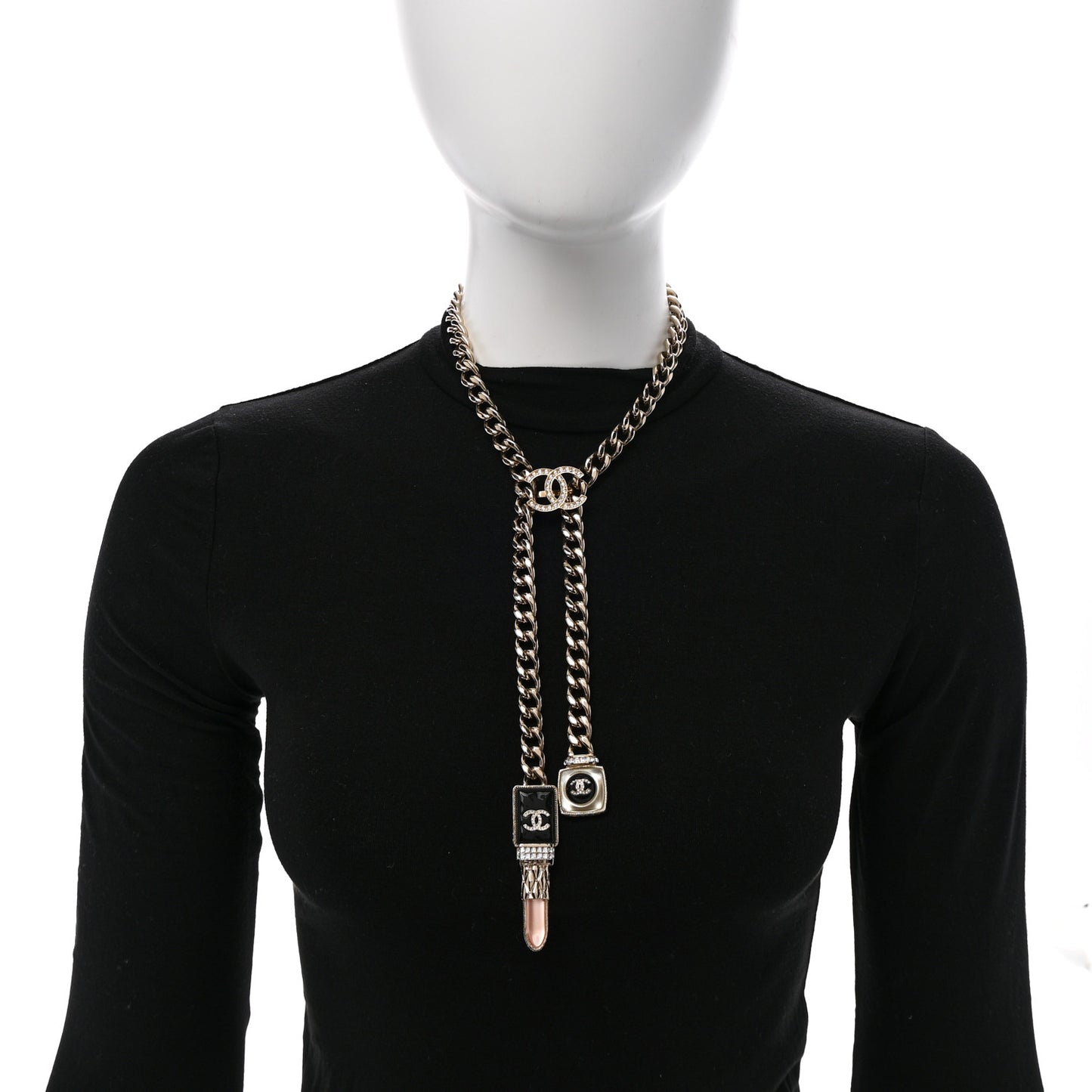 Metal Strass Pearl Lipstick Necklace Pink Gold