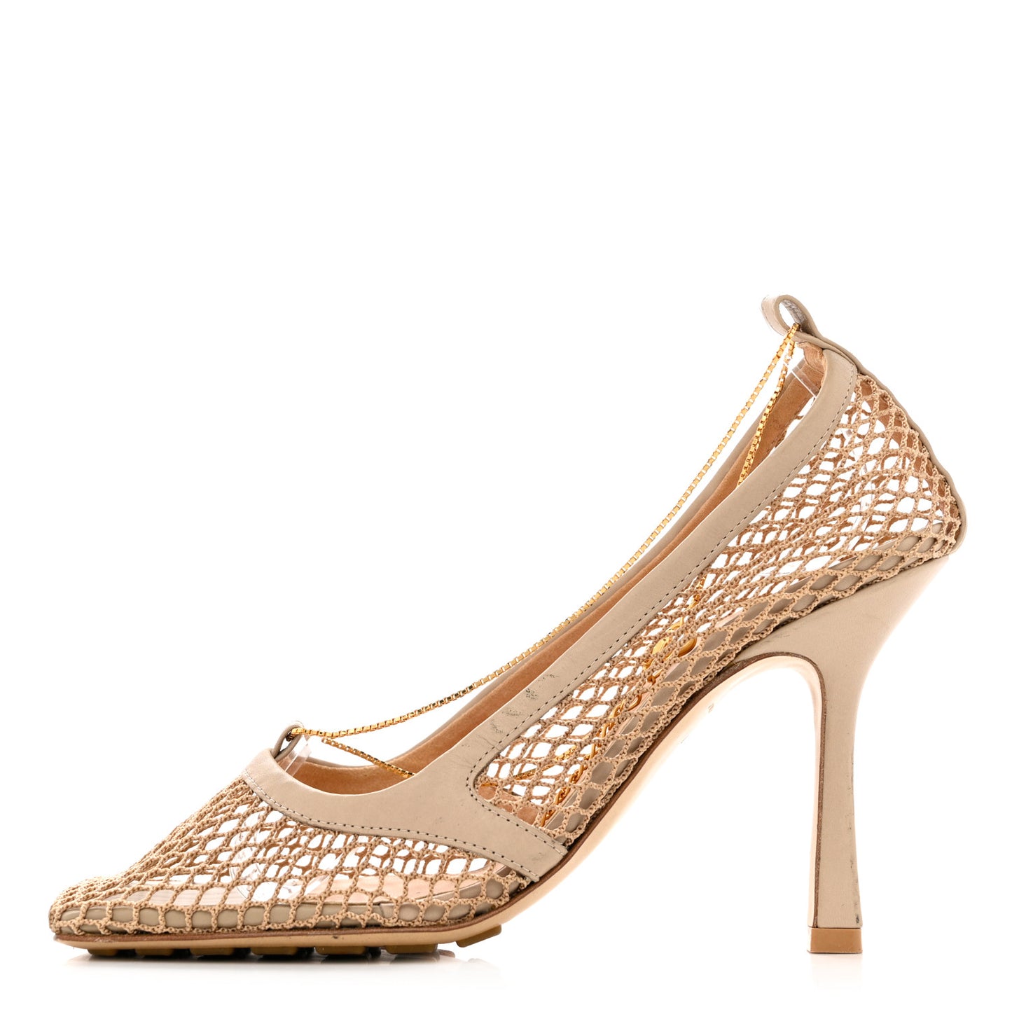 Mesh Calfskin Chain Stretch Pumps 37 Beige