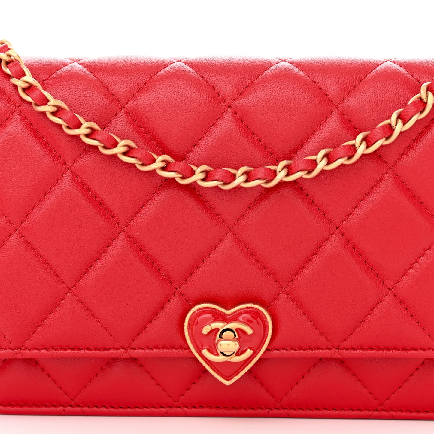 Lambskin Plexiglass Quilted Coco Love Wallet On Chain WOC Red