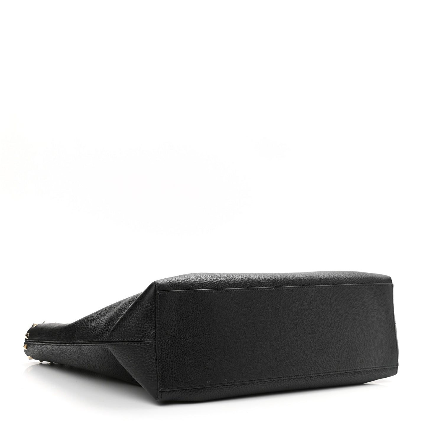 Grained Calfskin Rockstud Shoulder Tote Black