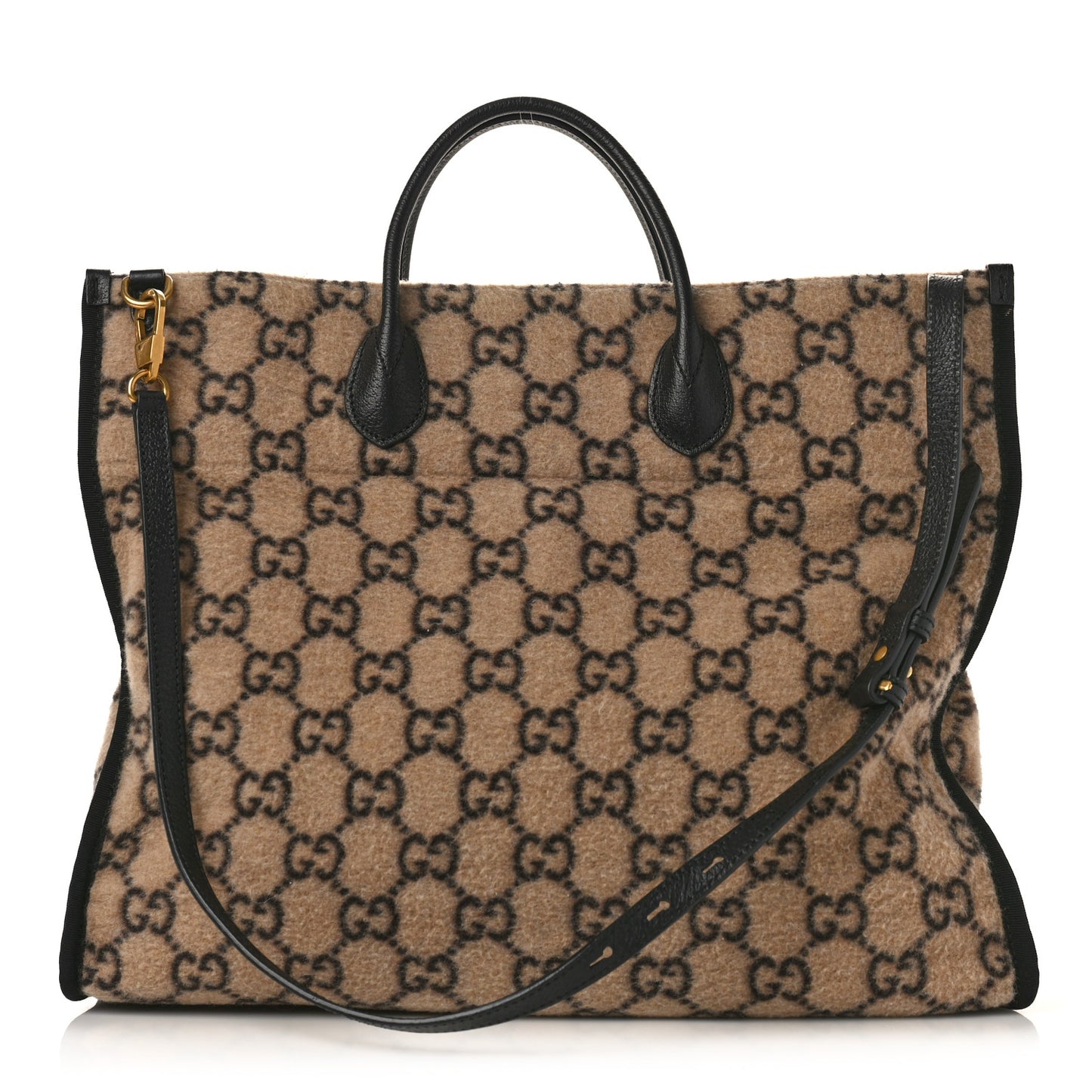 Covered Wool GG Monogram Large Tote Bag Beige Ebony