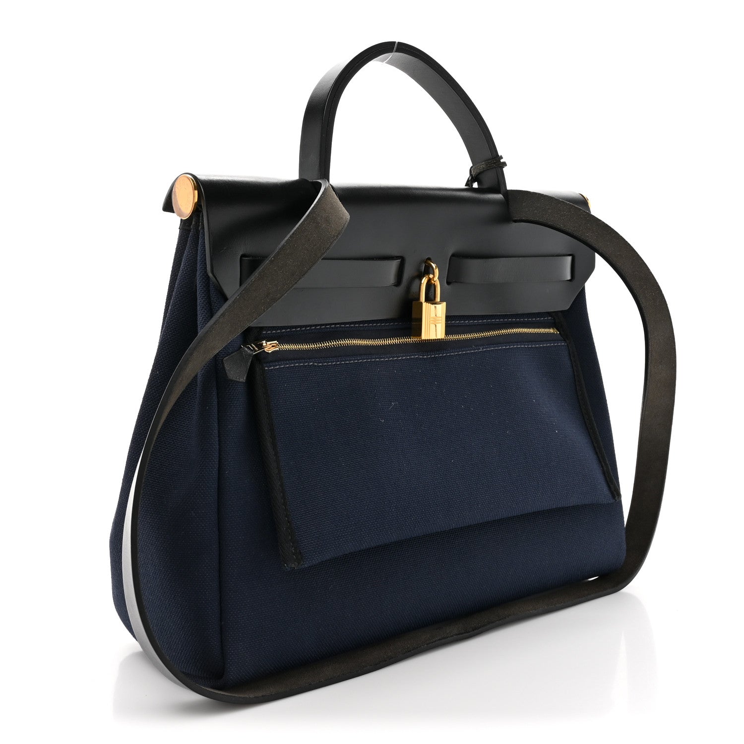 Hermes Military Toile Vache Hunter Herbag Zip Retourne 31 PM Bleu Marine Black 4 of 18