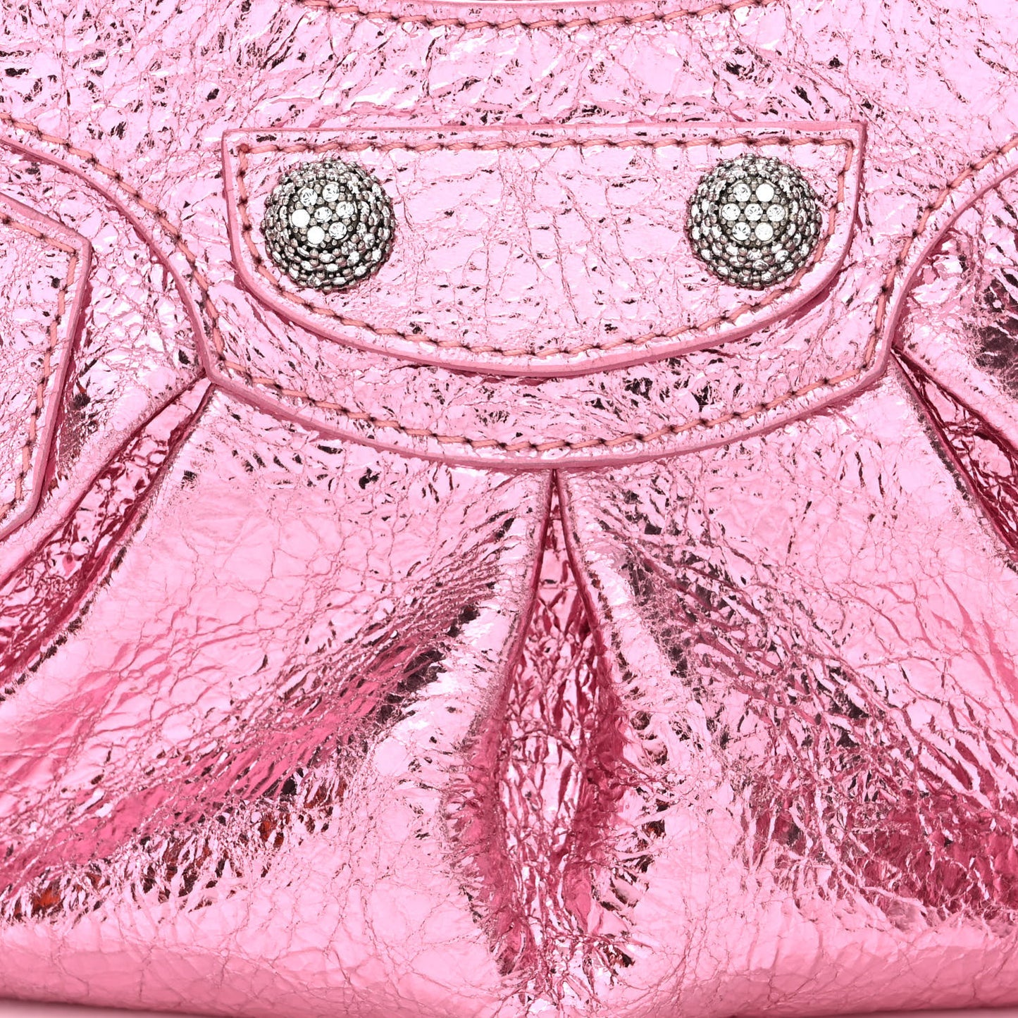 Metallic Agneau Arena Crystal Le Cagole Shoulder Bag XS Met Pink
