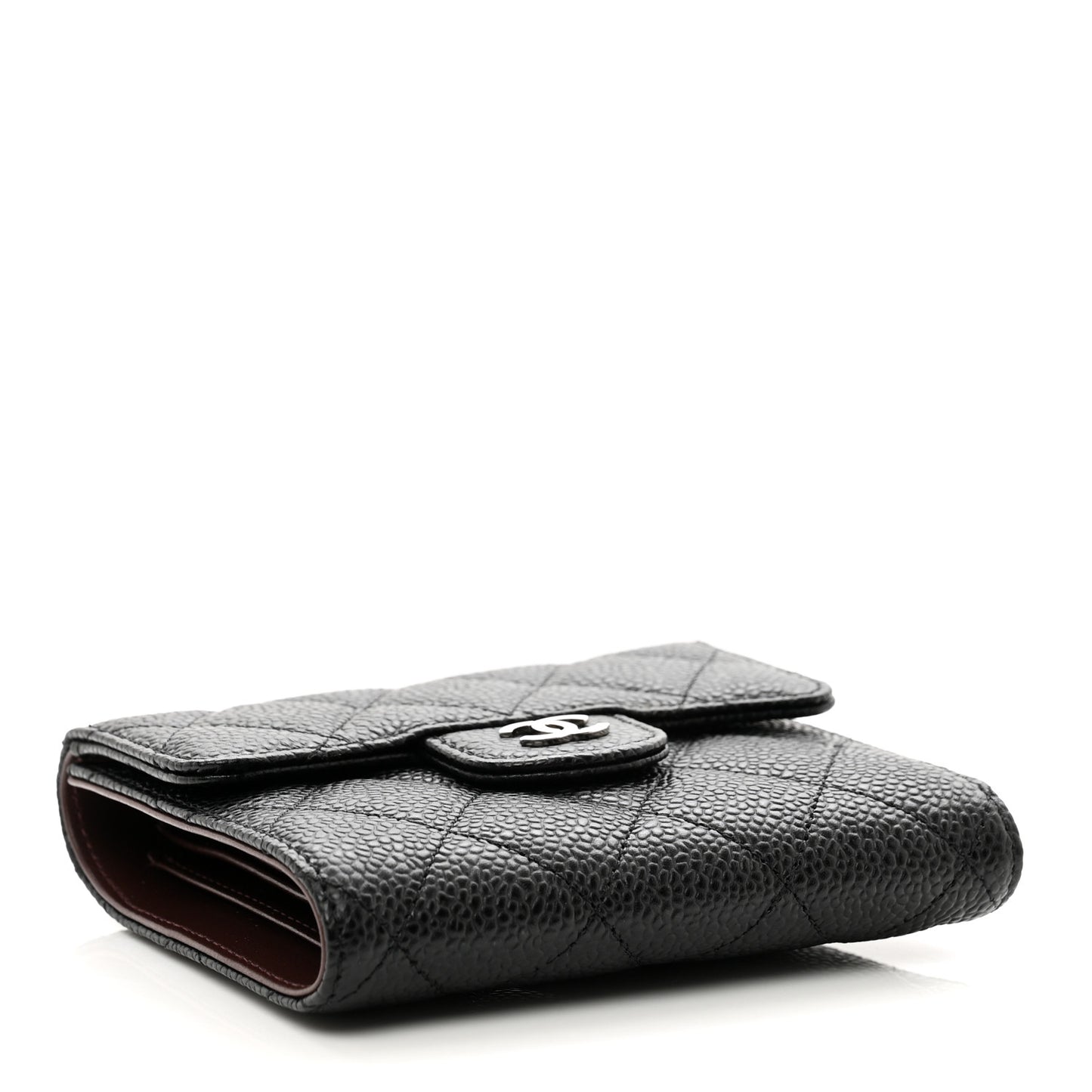 Caviar Quilted Compact Flap Wallet Black