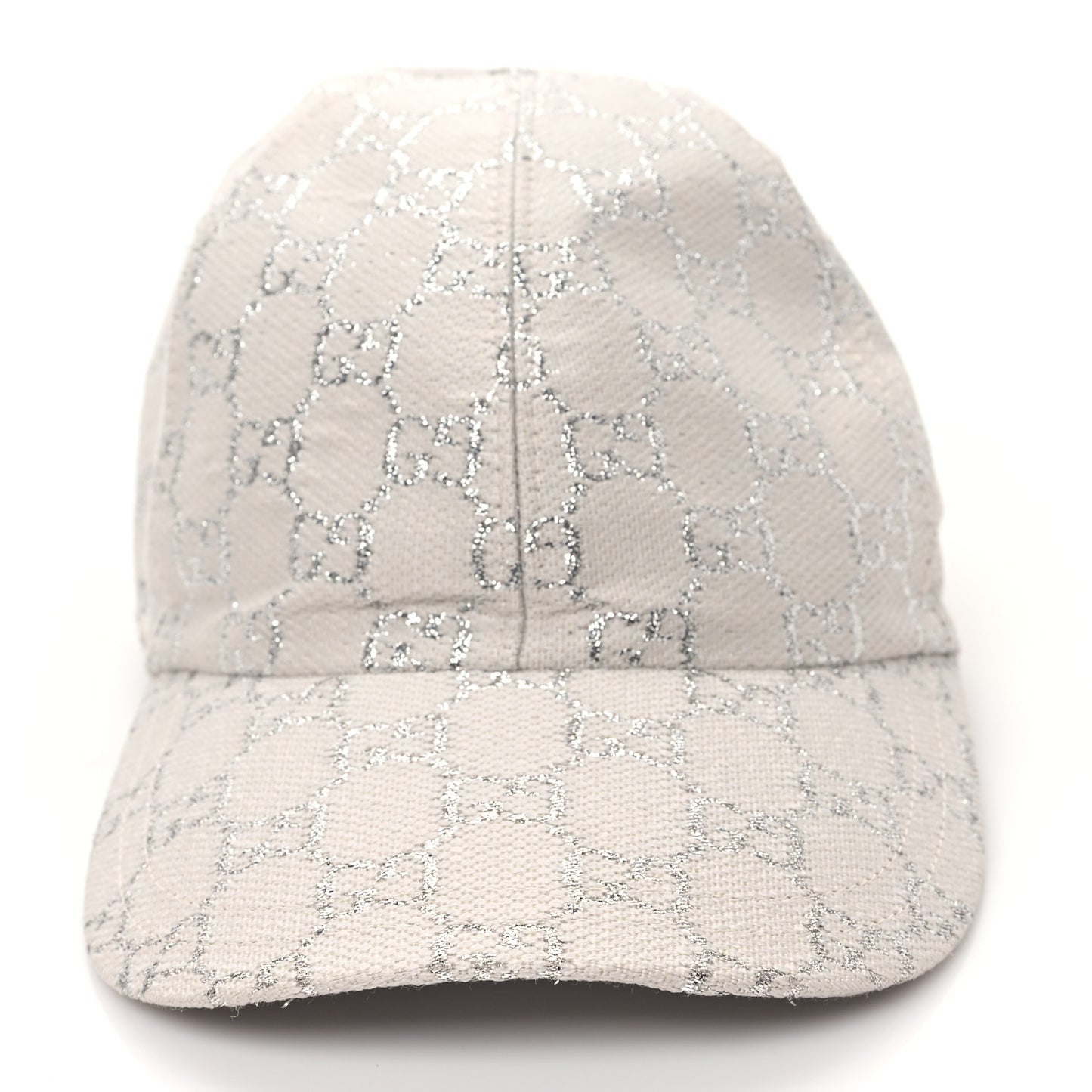 Canvas Lame GG Monogram Rush Baseball Hat M Gardenia Silver