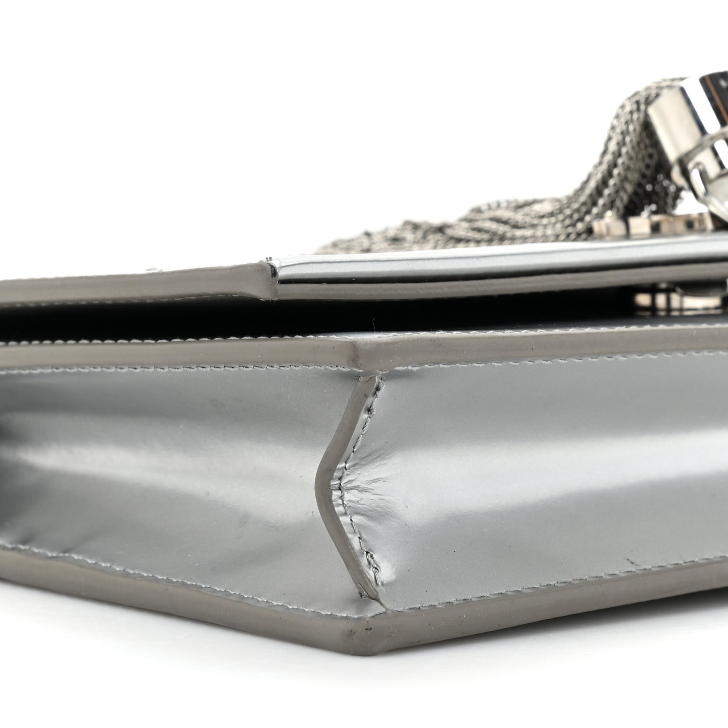 Metallic Calfskin Kate Monogram Tassel Chain Wallet Silver