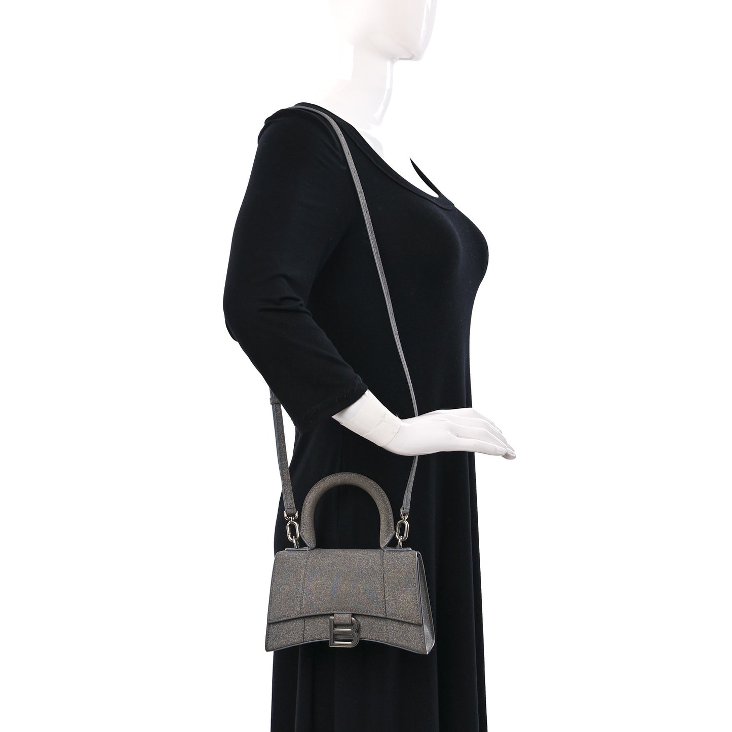 Glitter Fabric Hourglass Top Handle Bag XS Grey