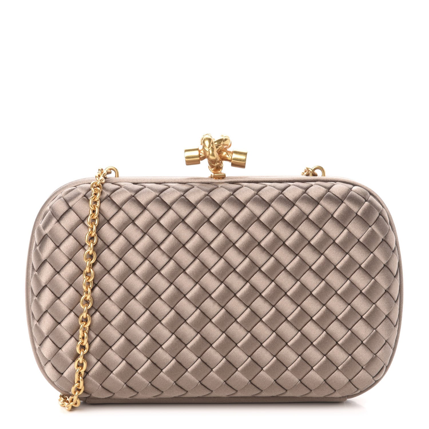 Bottega Veneta Satin Intrecciato Chain Knot Clutch Nude 684878