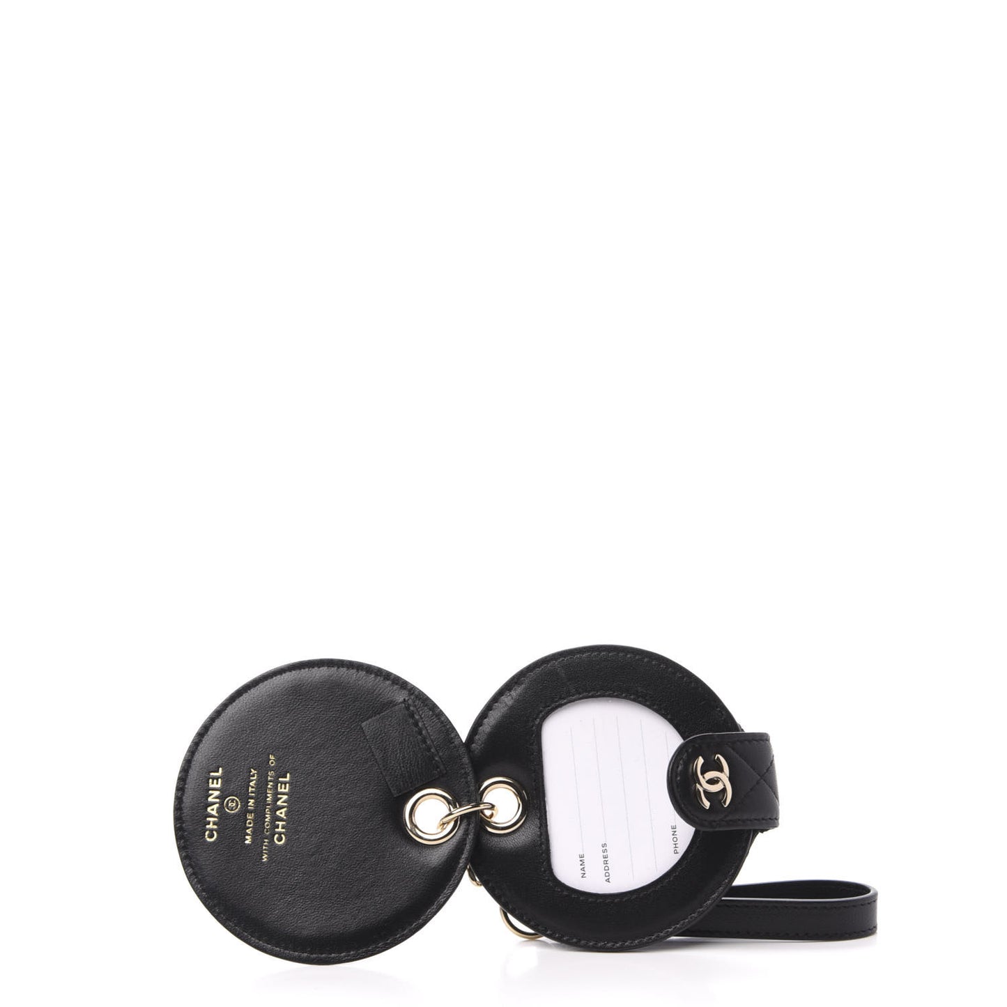 Lambskin Quilted Round Luggage Tag Black