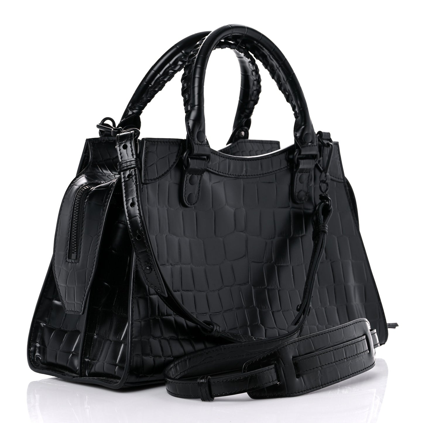 Semi Shiny Calfskin Crocodile Embossed Neo Classic Black Hardware S City Black