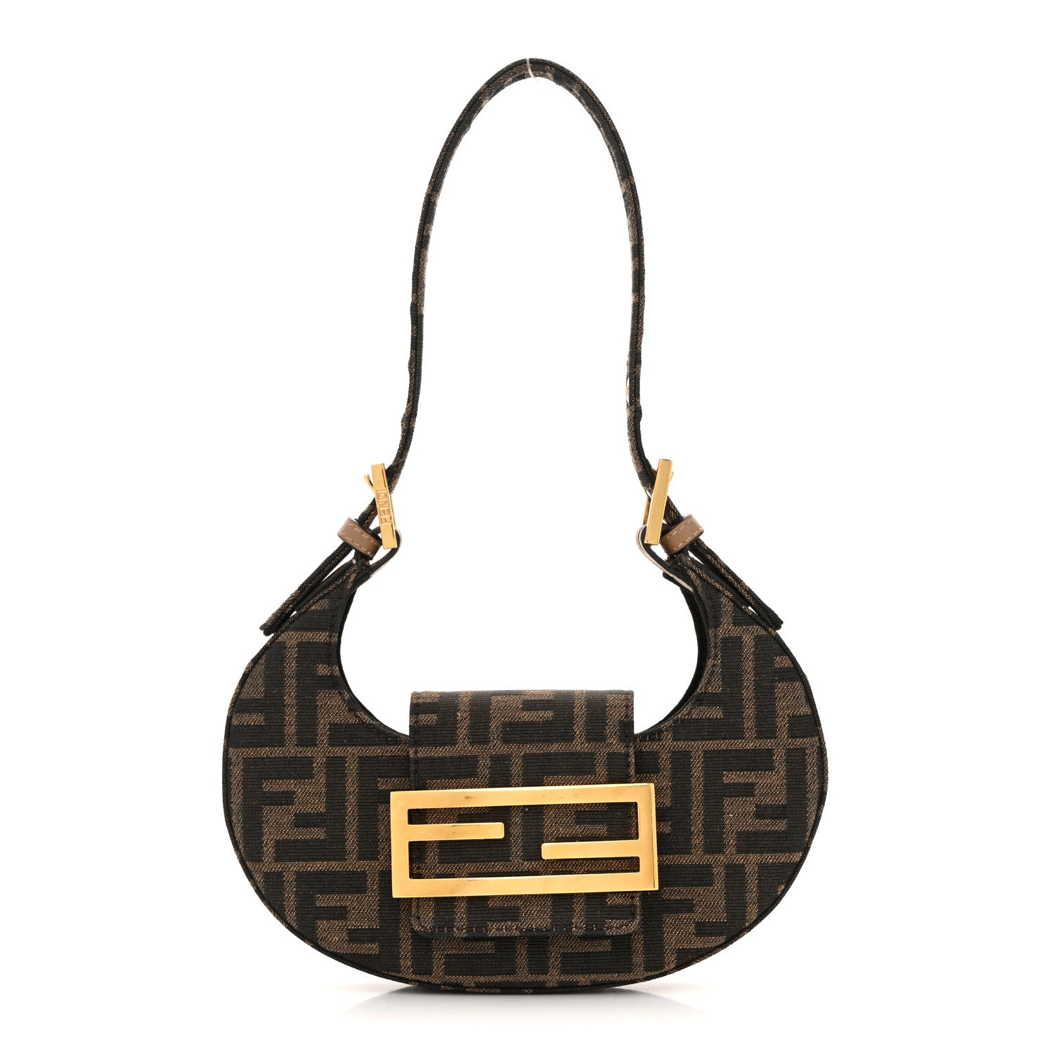 Fendi Fabric Jacquard FF 1974 Mini Cookie Hobo Bag Tobacco Moro