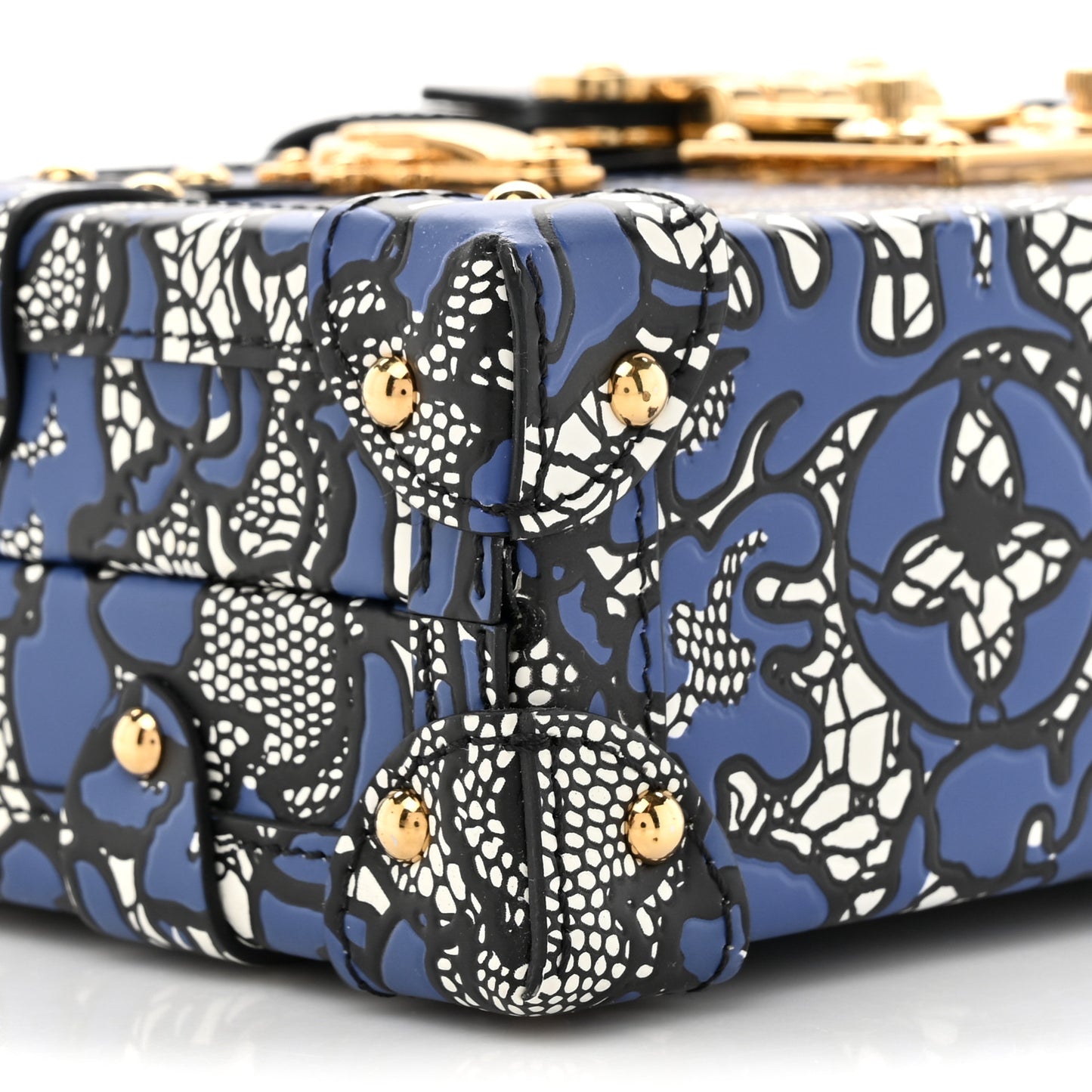 Calfskin Lace Flower Inlay Petite Malle Navy Black