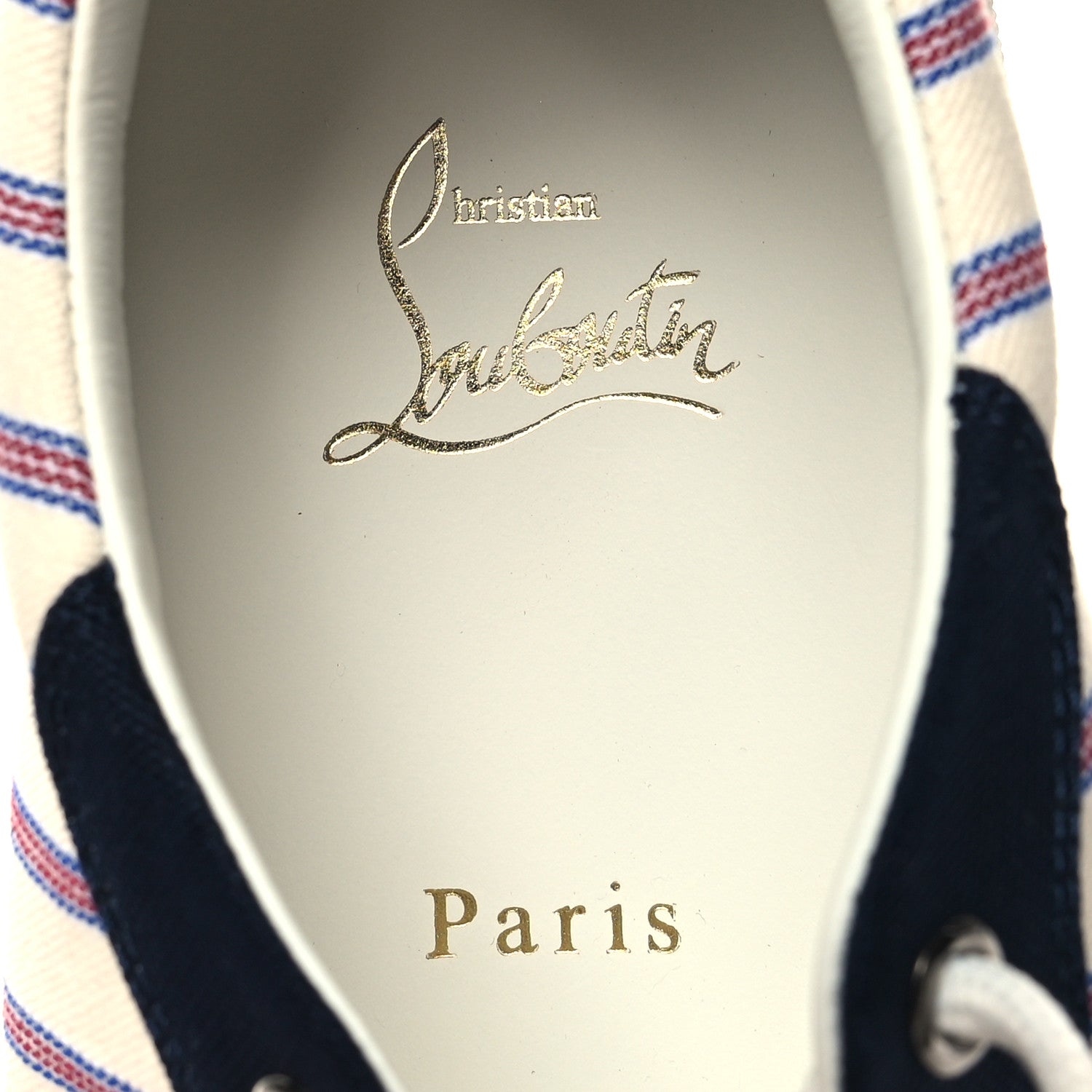 Christian Louboutin Toile Calfskin Simplerui Stripe Flat Sneakers 38.5 White Blue 8 of 8
