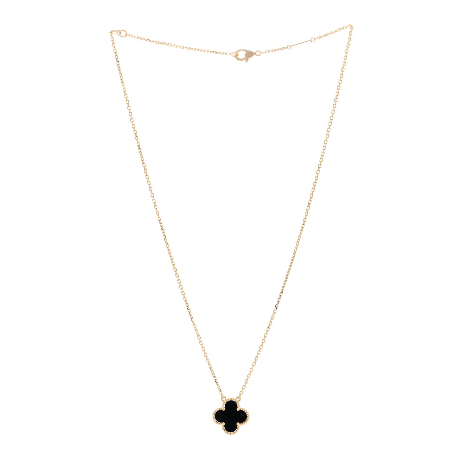 Van Cleef & Arpels 18K Yellow Gold Black Onyx Vintage Alhambra Pendant Necklace 3 of 5