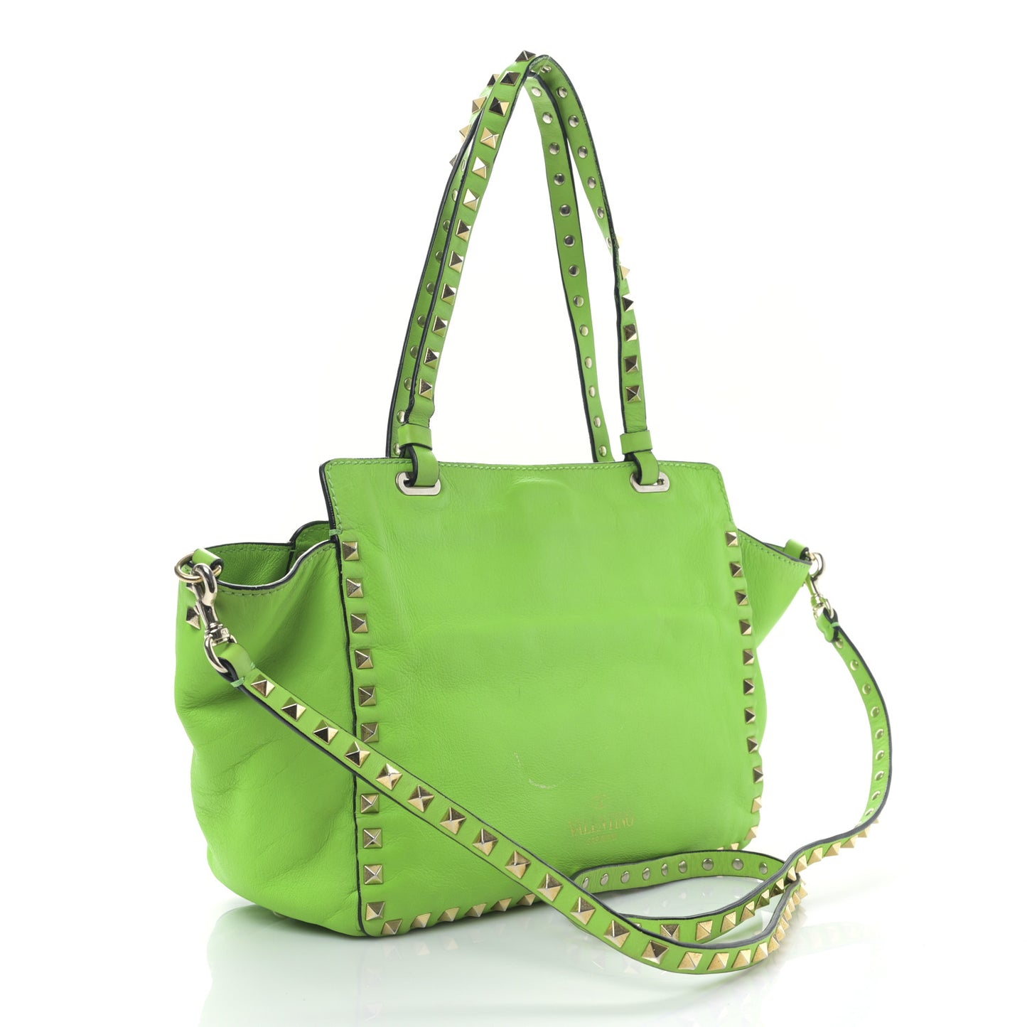 Vitello Small Rockstud Tote Green Fluo