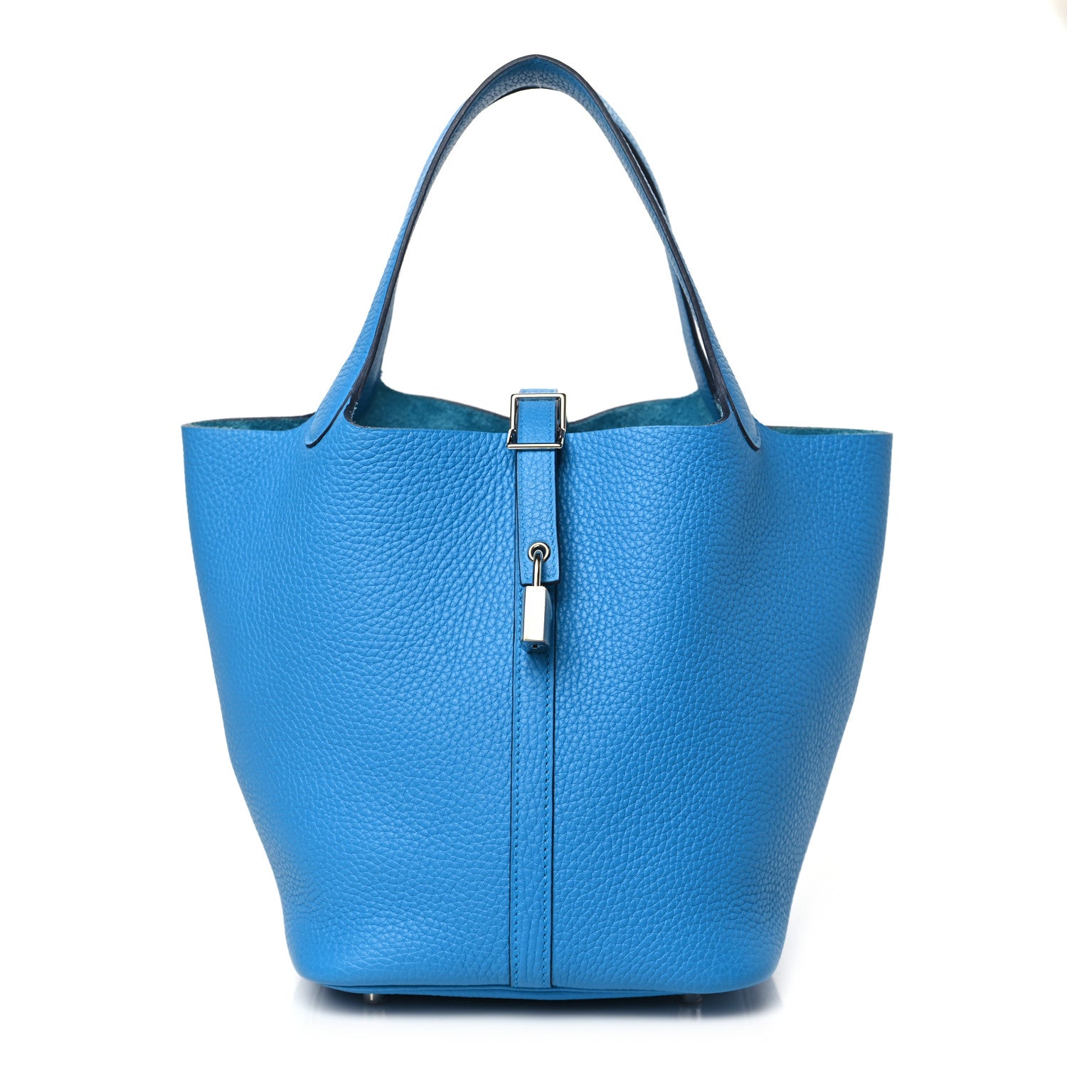 Hermes Taurillon Clemence Picotin Lock 22 MM Bleu Frida 1 of 12