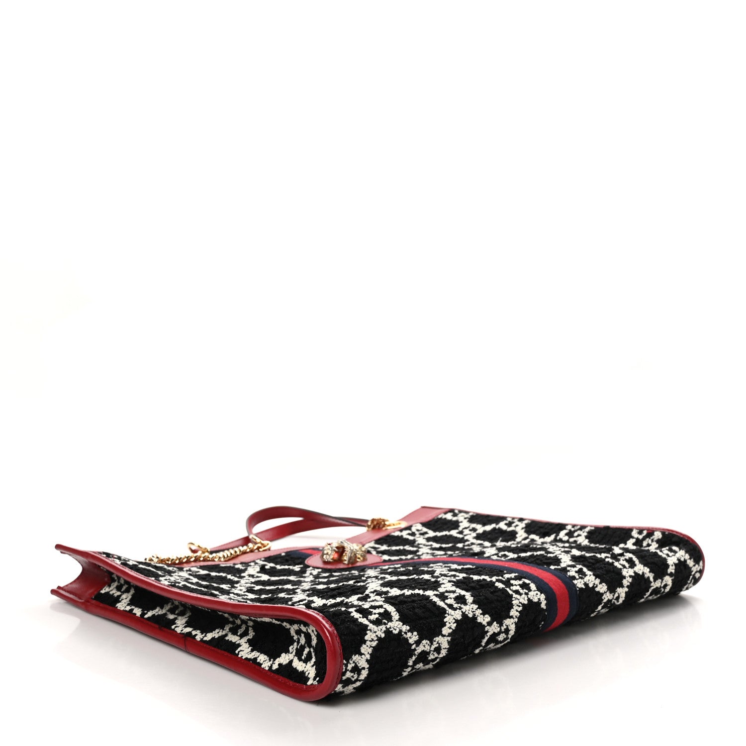 Gucci Tweed GG Monogram Large Rajah Chain Tote Romantic Cherry Black White 5 of 13