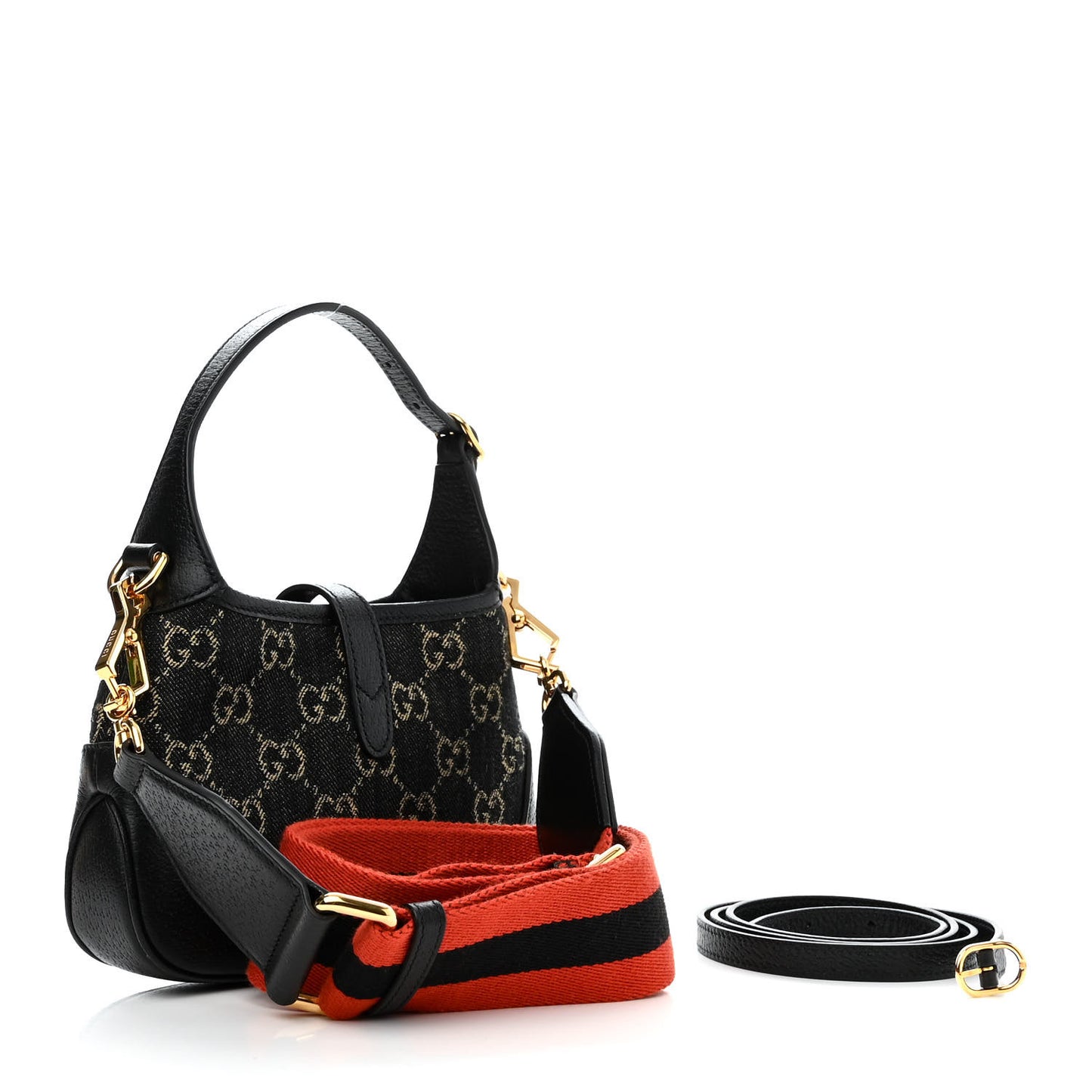 Jacquard Black Denim GG Monogram Textured Dollar Calfskin Mini Jackie 1961 Hobo Black Ivory