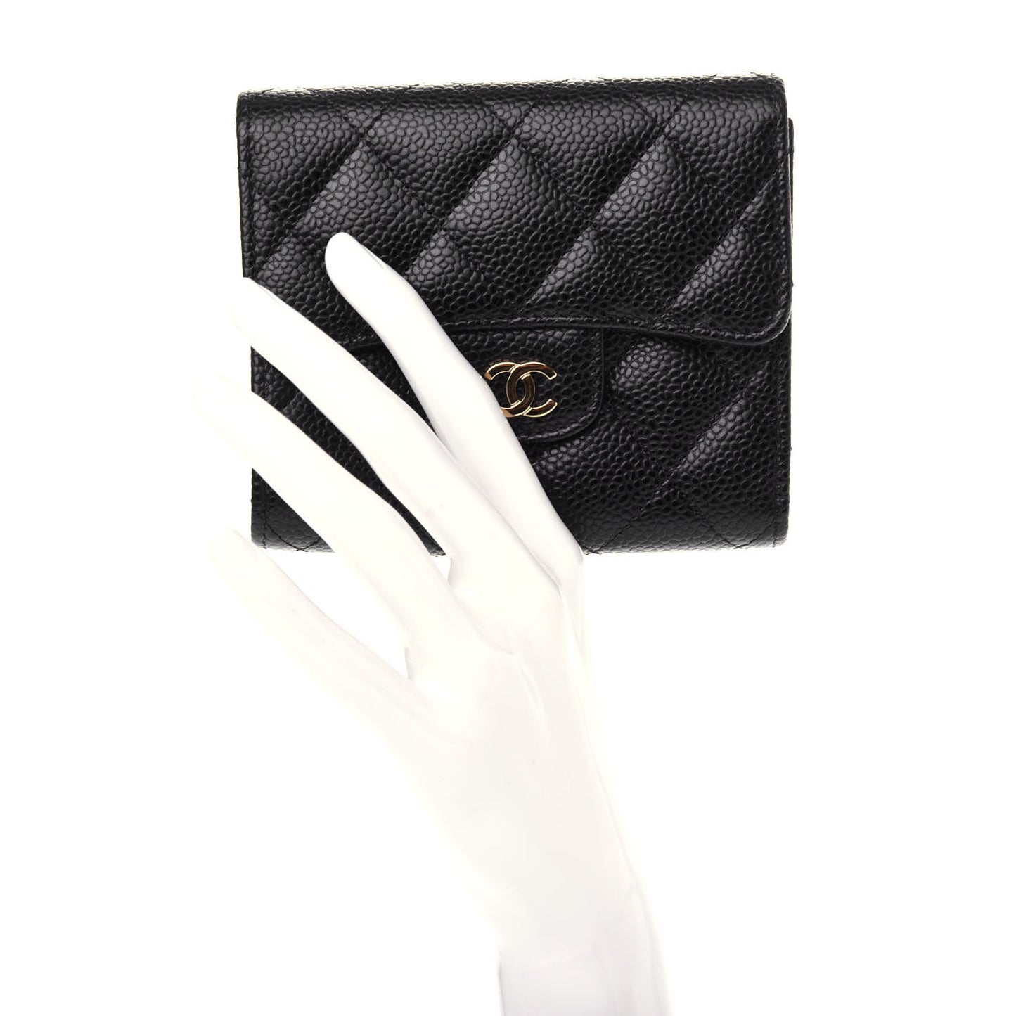 Caviar Quilted Compact Flap Wallet Black