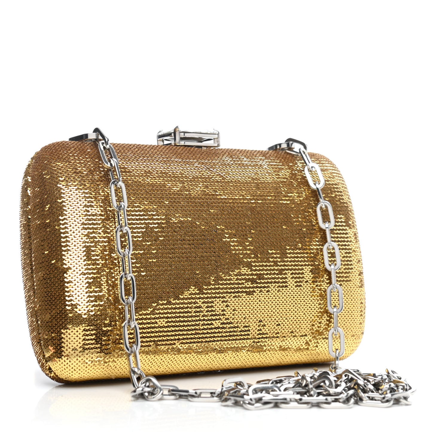 Sequin Clutch With Chain Gold