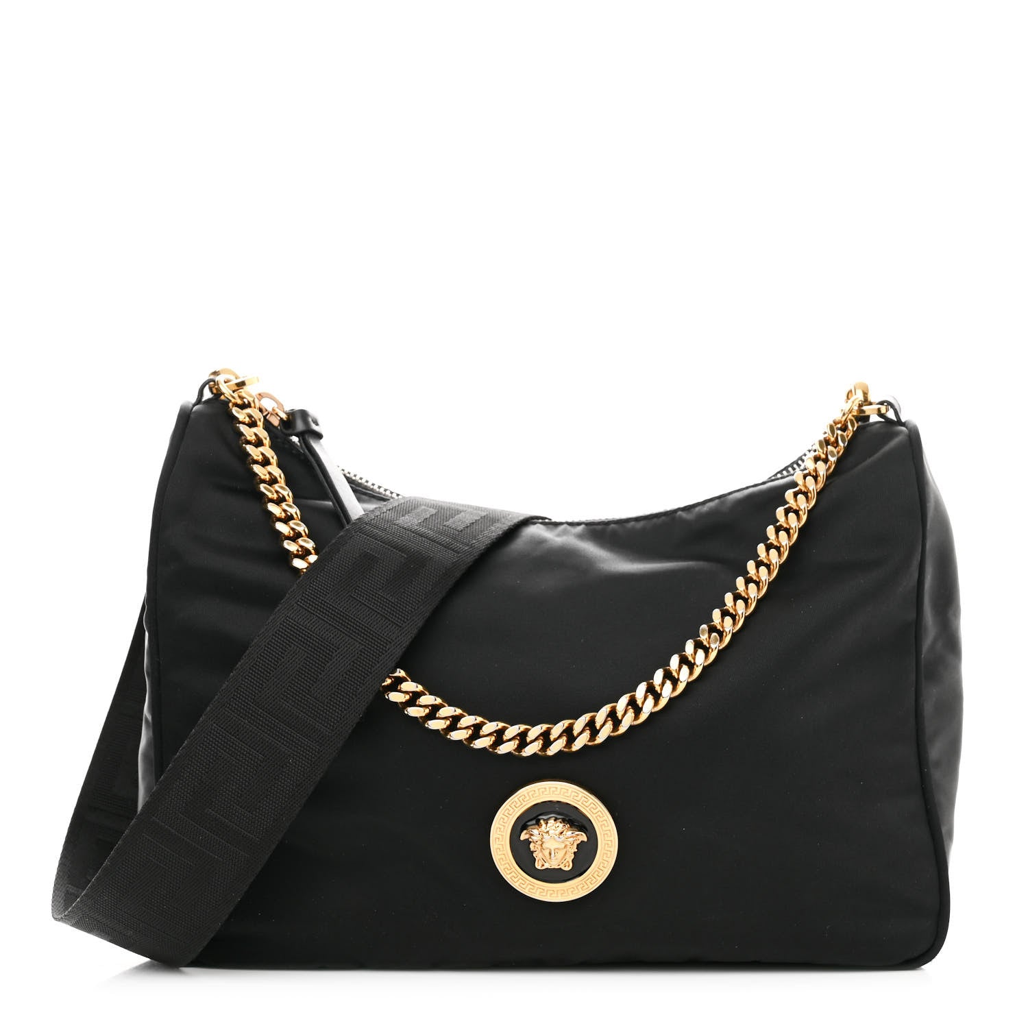 VERSACE メデューサ　ナイロンショルダーバッグ Versace Nylon Medusa Shoulder Bag Black 1516637 – FASHIONPHILE