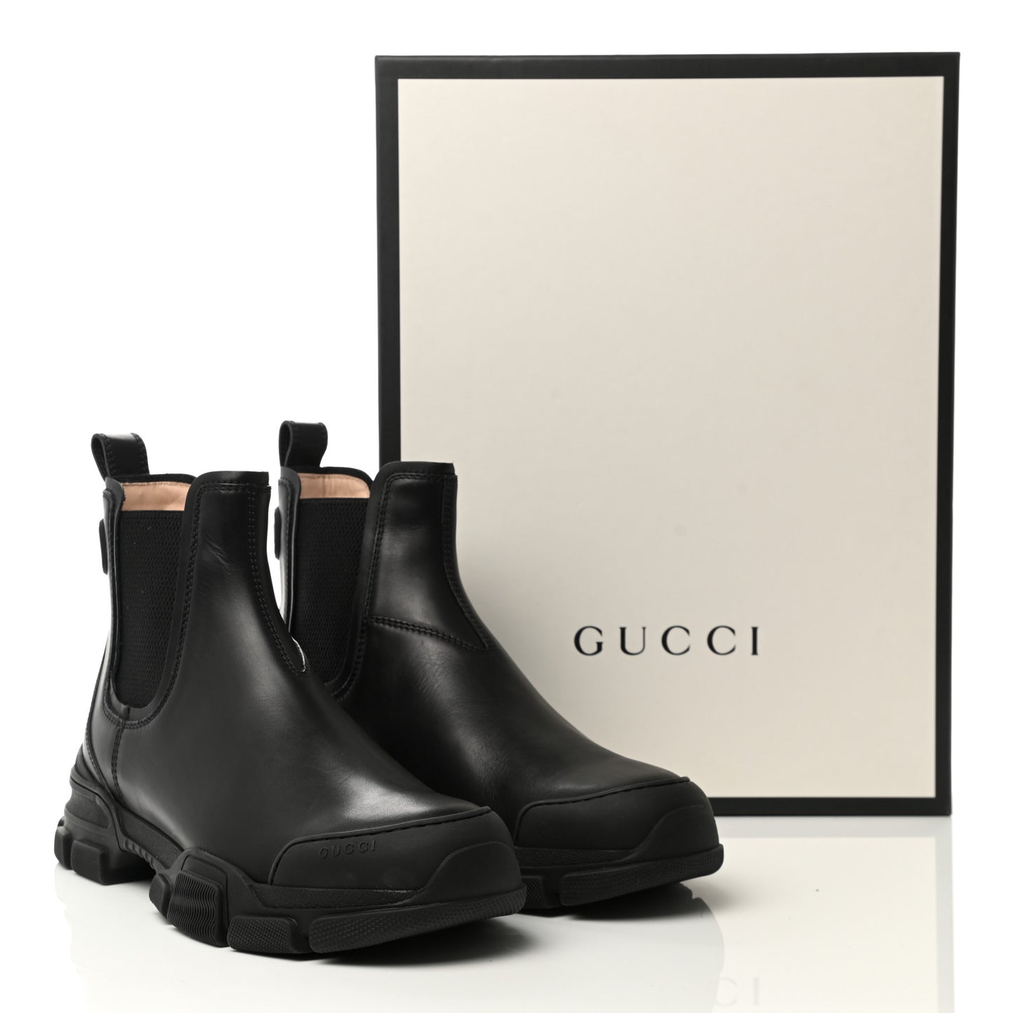 Calfskin Logo Mens Lug Sole Chelsea Ankle Boots 9 Black