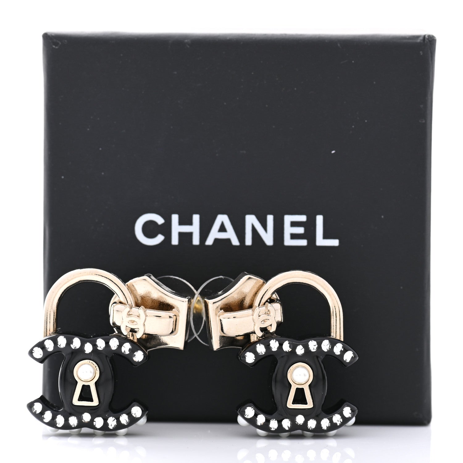 Chanel Resin Crystal Pearl CC Drop Earrings Black 12 of 12