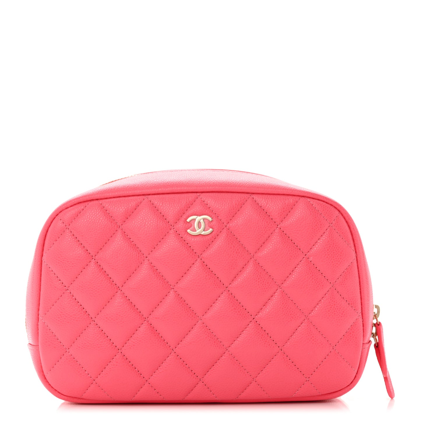 Caviar Quilted Medium Curvy Pouch Cosmetic Case Pink
