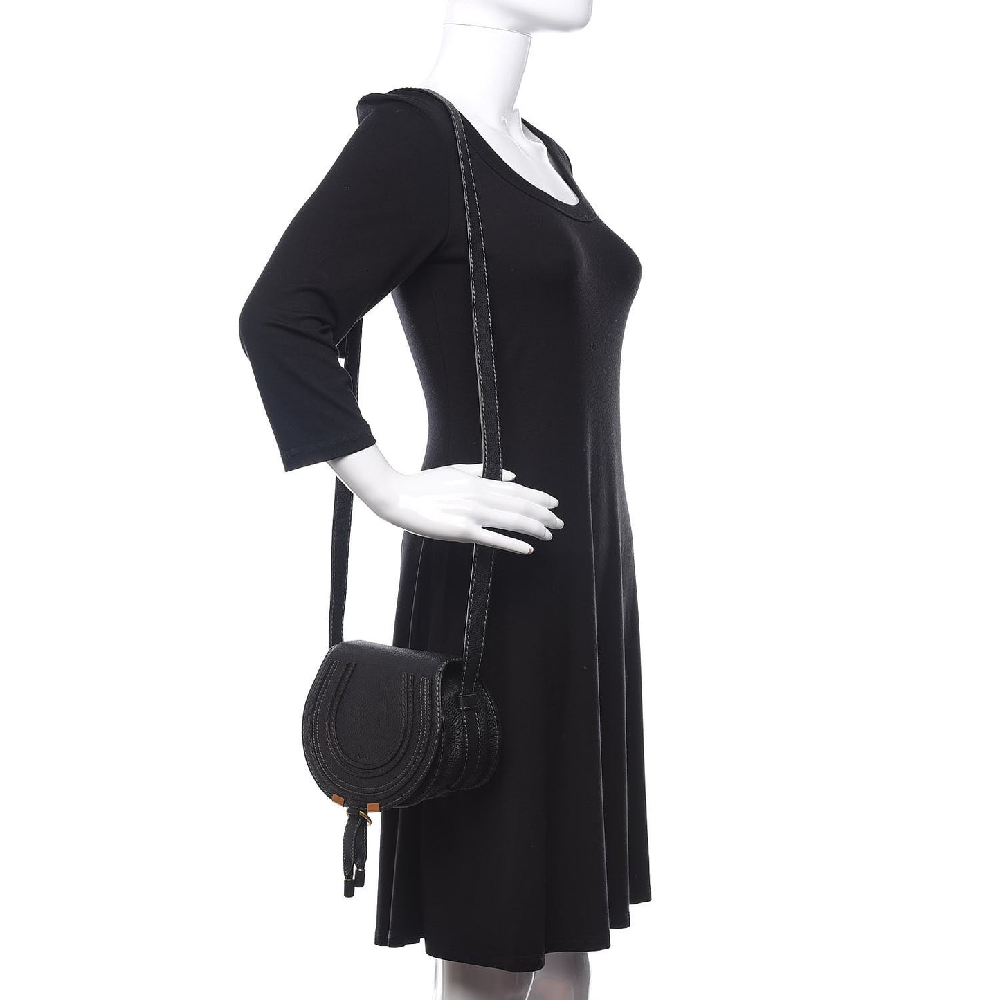 Calfskin Mini Marcie Round Crossbody Bag Black