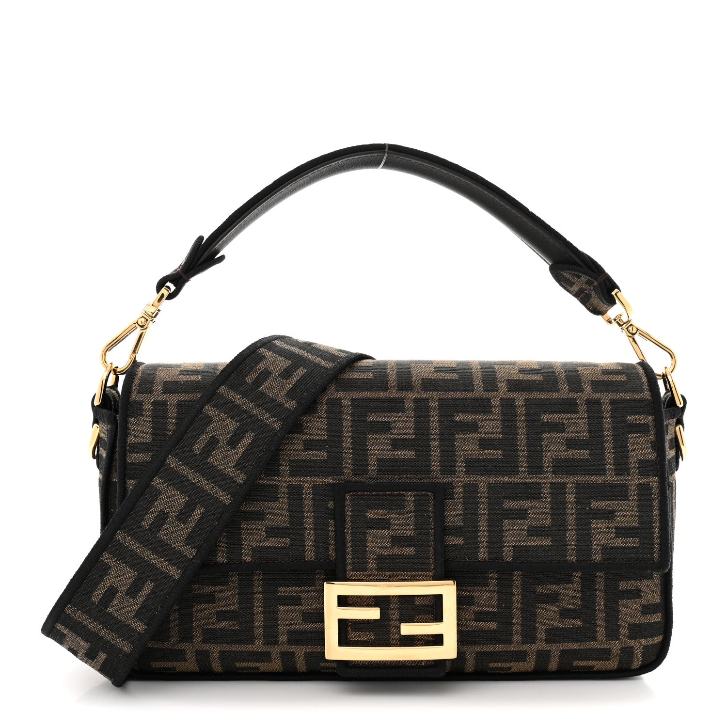 fendi fabric jacquard ff 1974 medium baguette tobacco moro black Fendi Multipocket Baguette Shoulder Bag This mini bag features a front flap with a magnetic button clasp Fendi Black Tobacco Moro Fabric