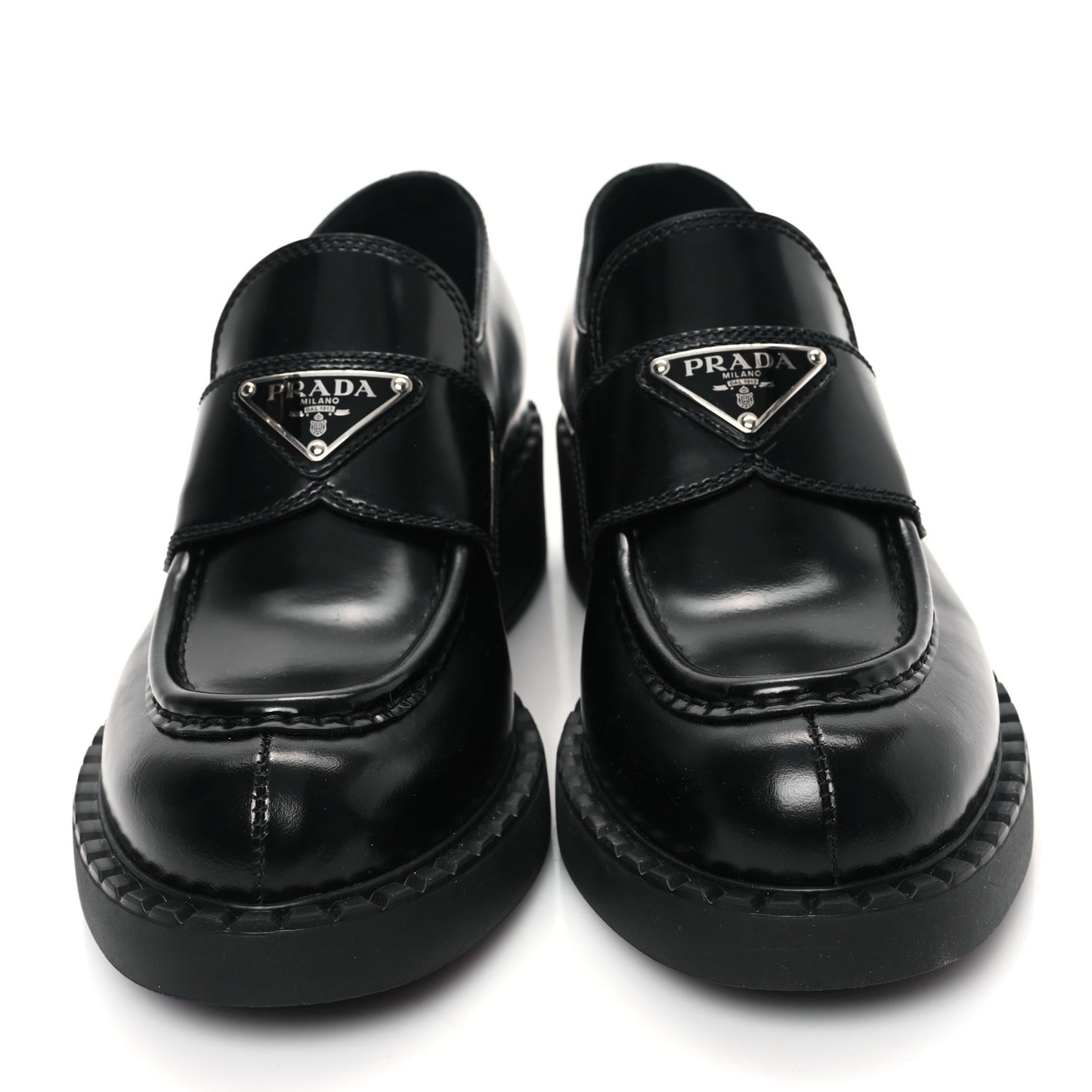 Spazzolato Metal Triangle Logo 50mm Loafers 37 Black