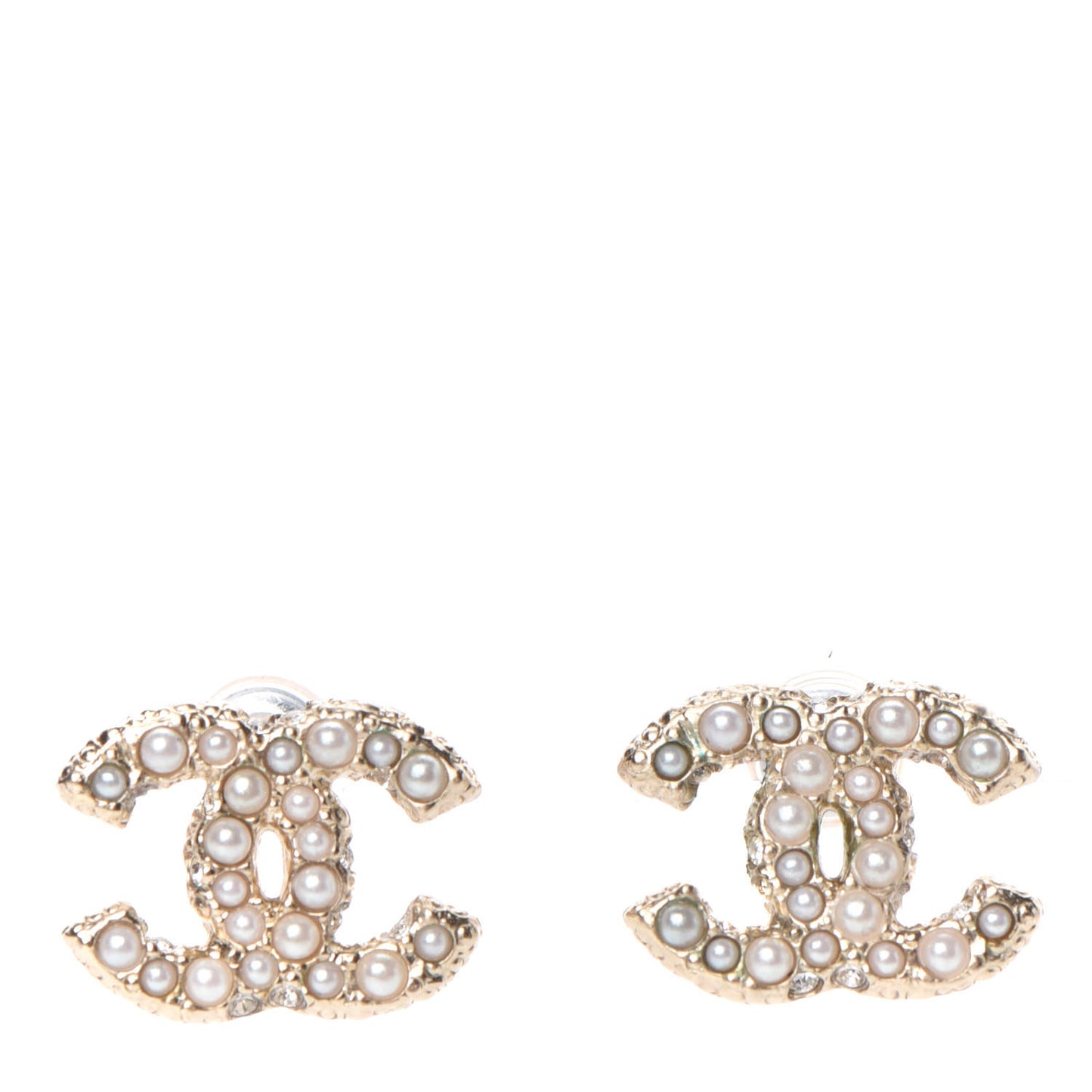 Pearl Crystal CC Earrings Gold