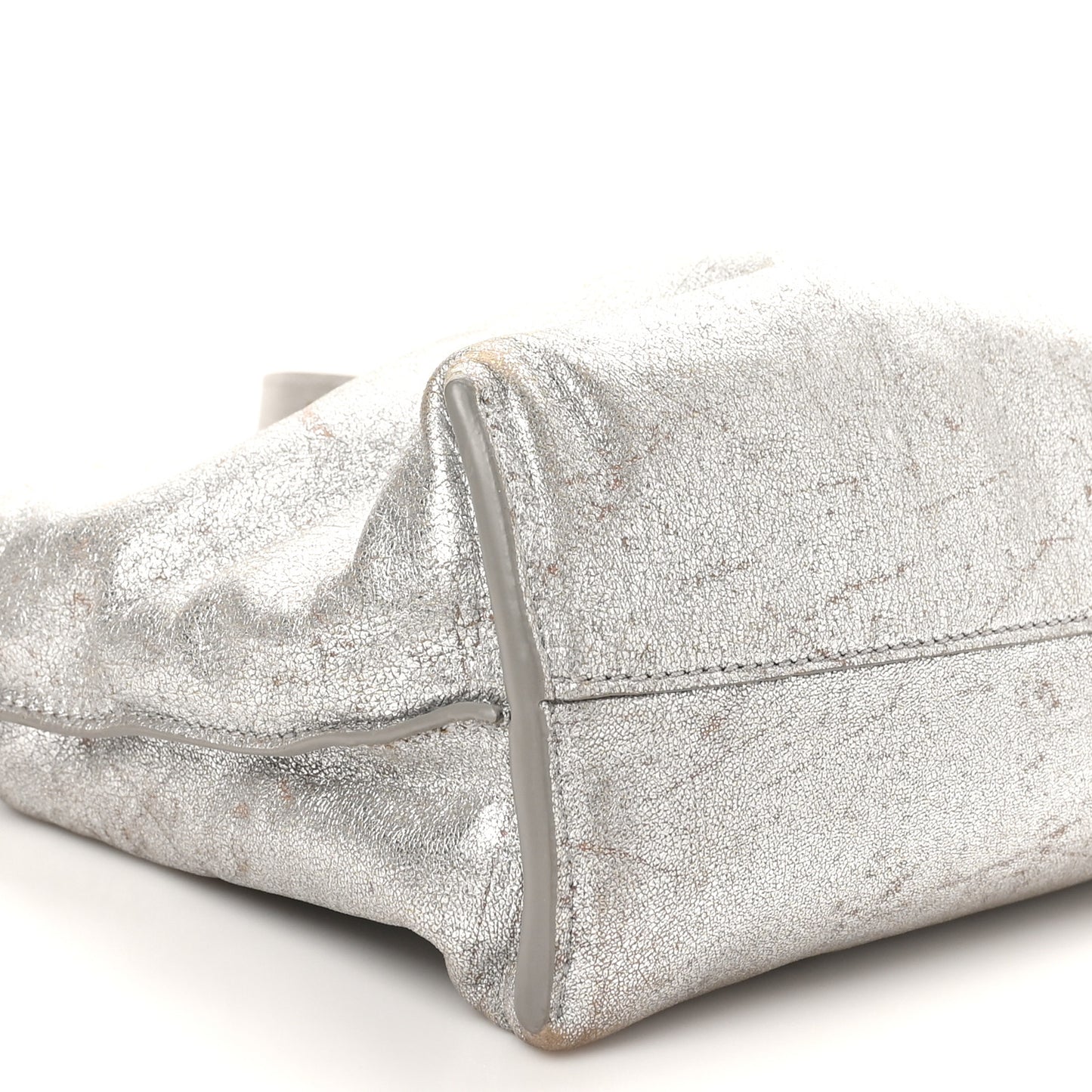 Distressed Metallic Lambskin Medium Flamenco Knot Bag Silver