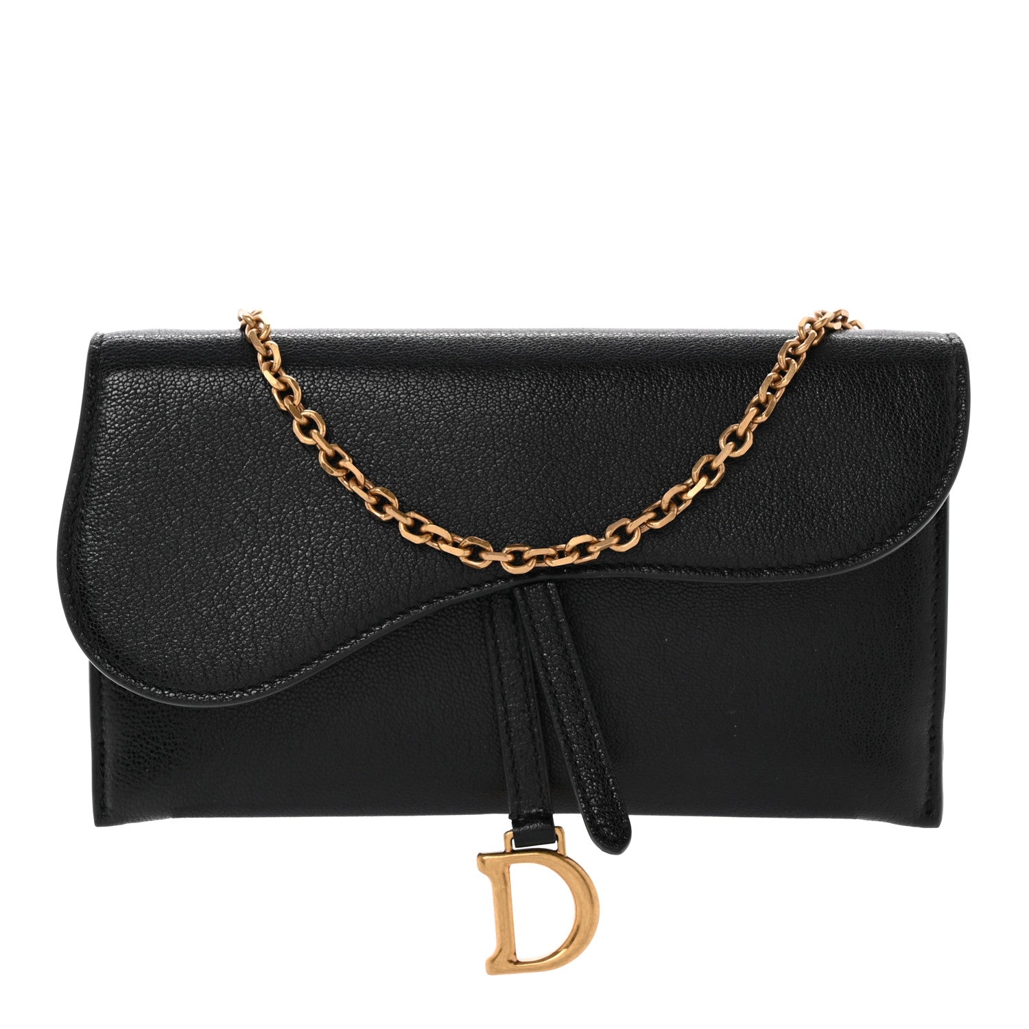 Christian Dior Goatskin Saddle Long Wallet With Chain Black 2 of 7