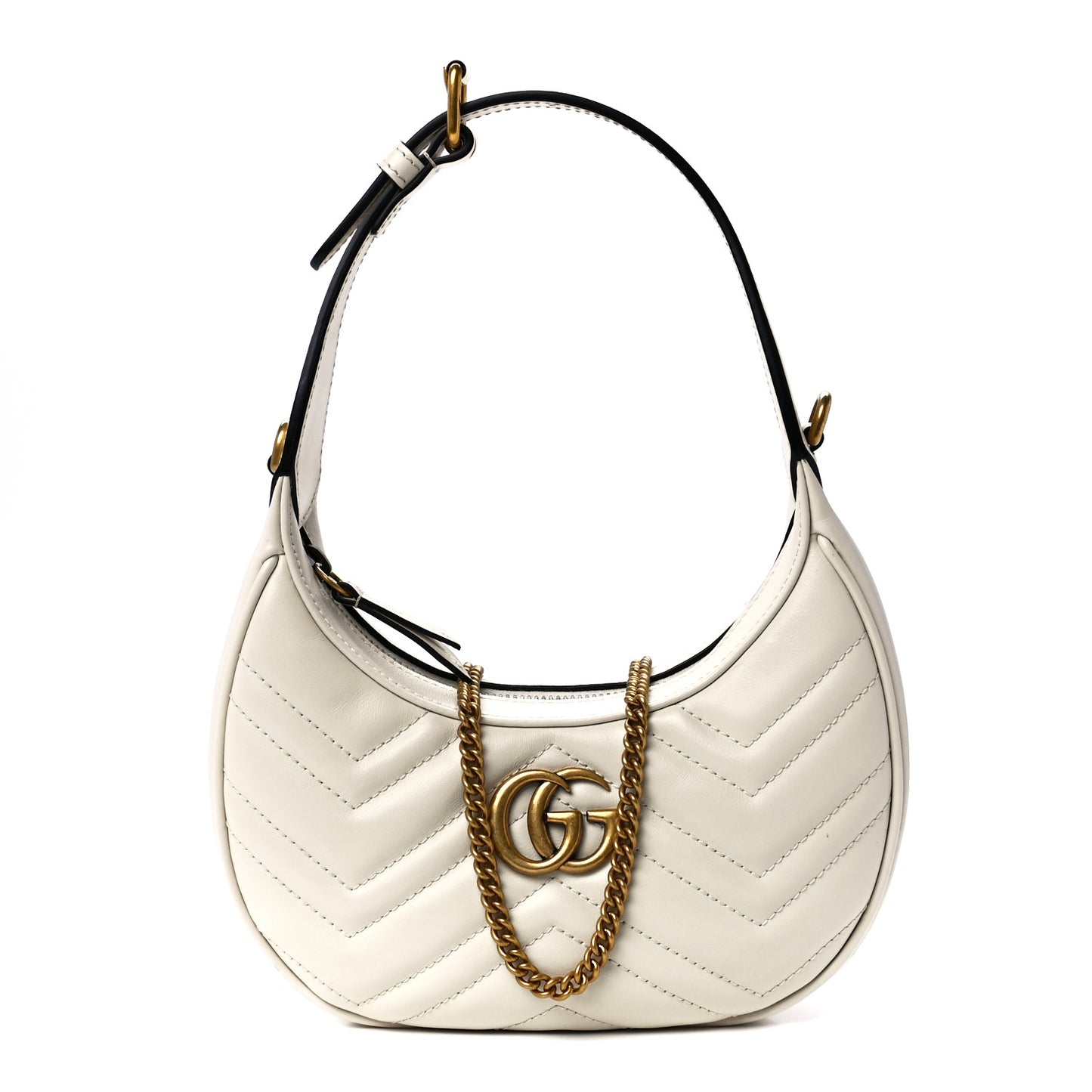 Calfskin Matelasse Chevron Mini GG Marmont Half Moon Hobo Mystic White