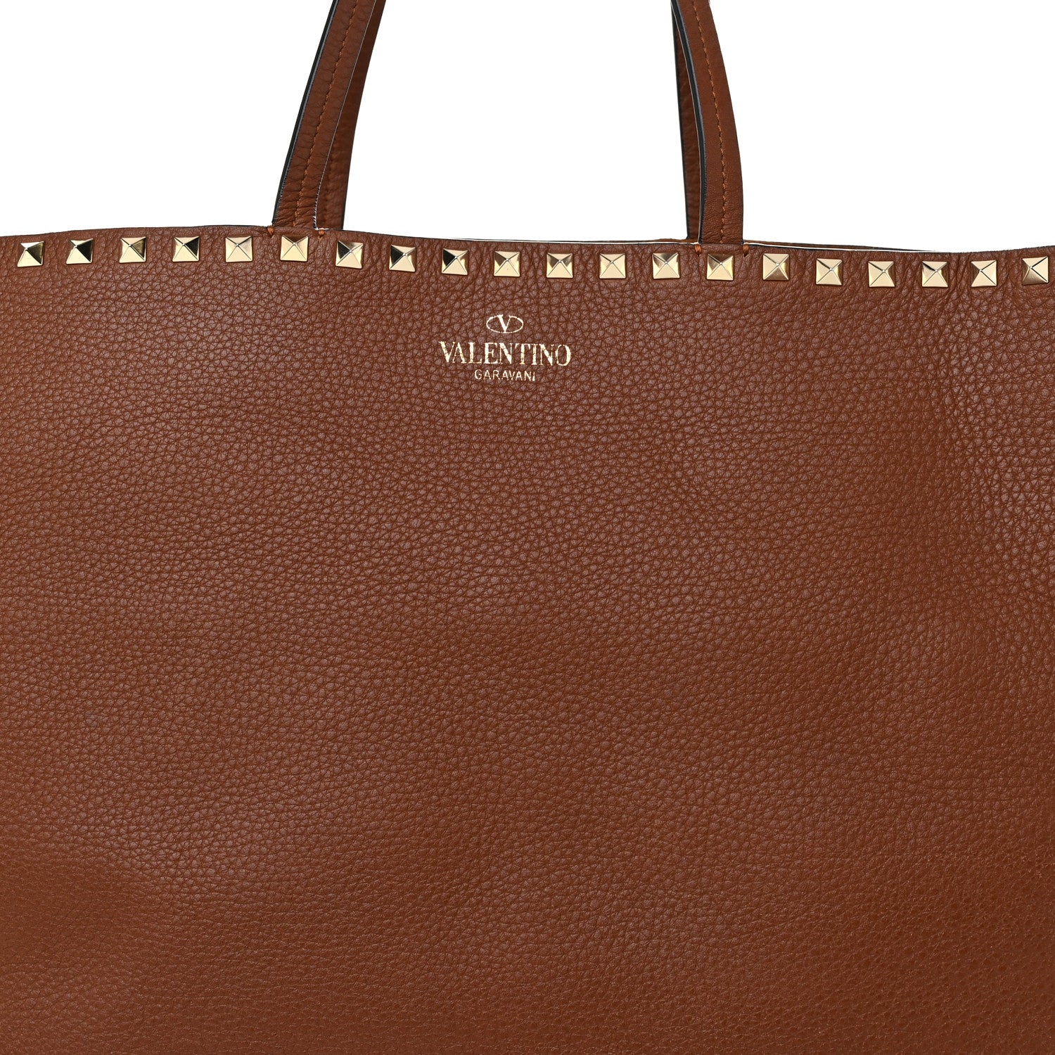 Valentino Garavani Grained Calfskin Rockstud Shoulder Tote Bright Cognac 7 of 9