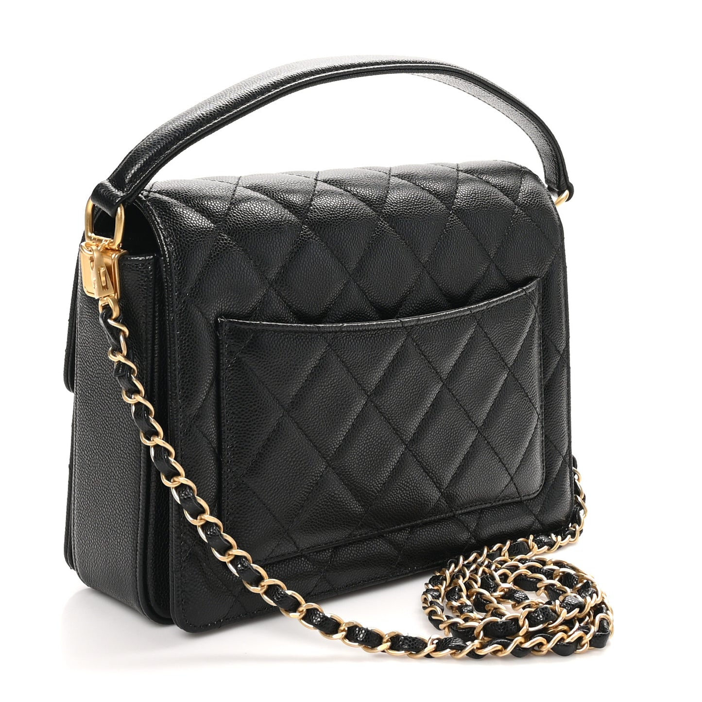 Shiny Caviar Quilted Small Top Handle Flap Black