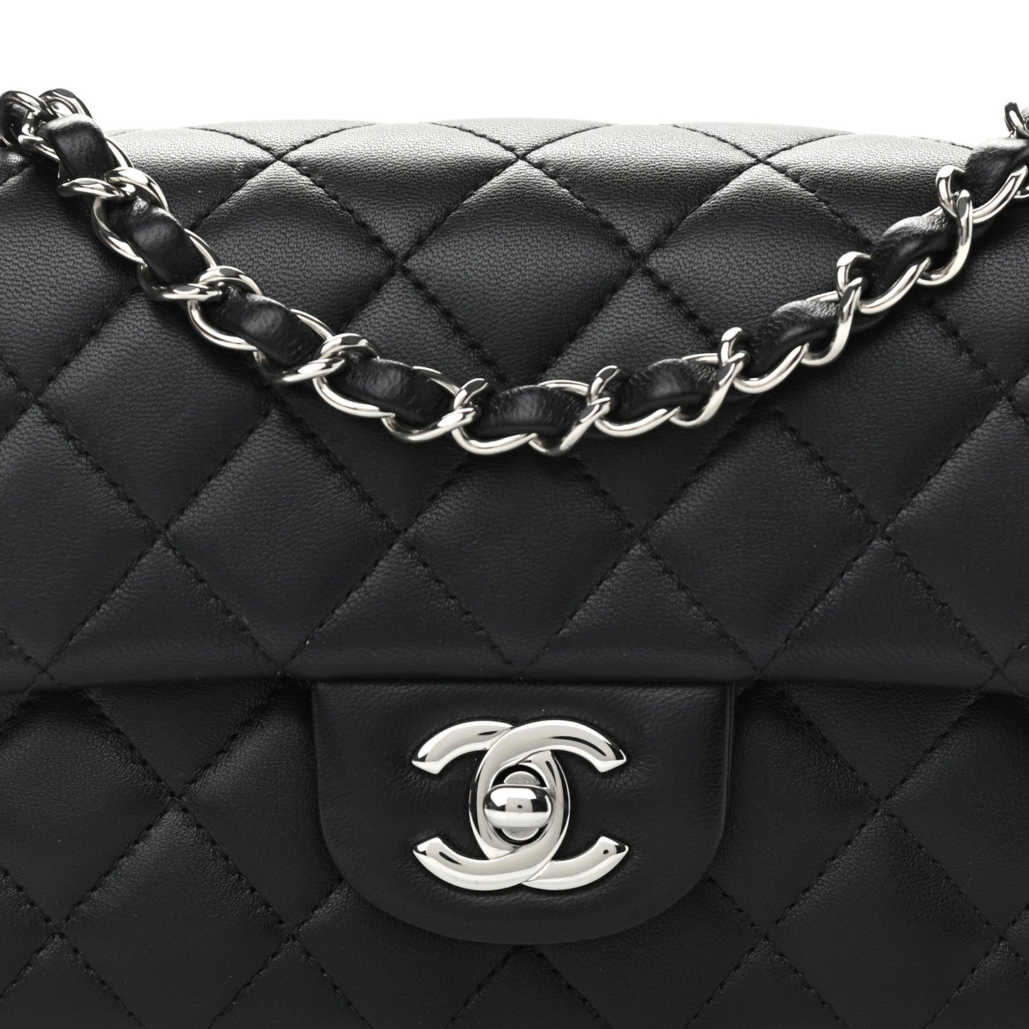 Lambskin Quilted Mini Rectangular Flap Black