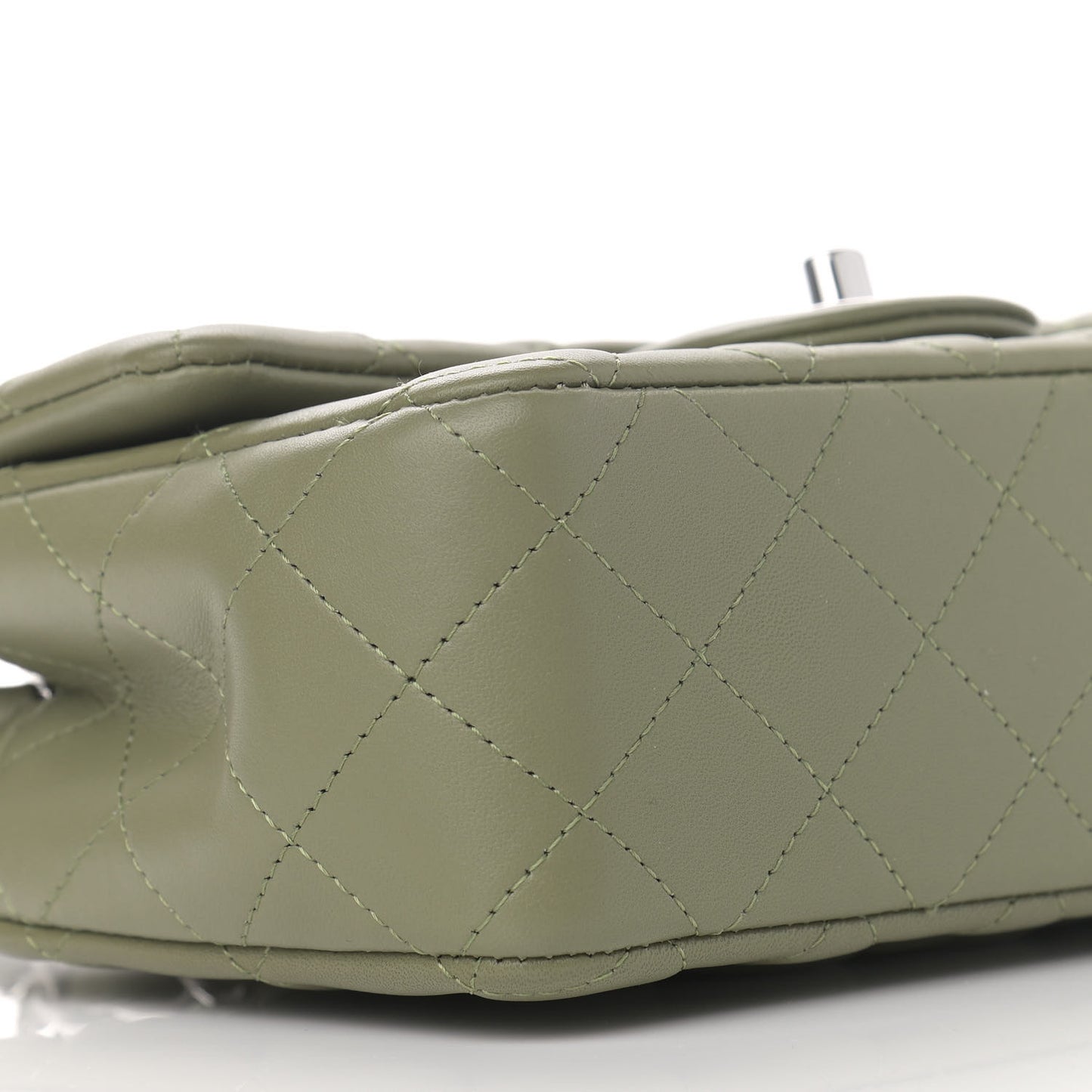 Lambskin Quilted Mini Rectangular Flap Khaki