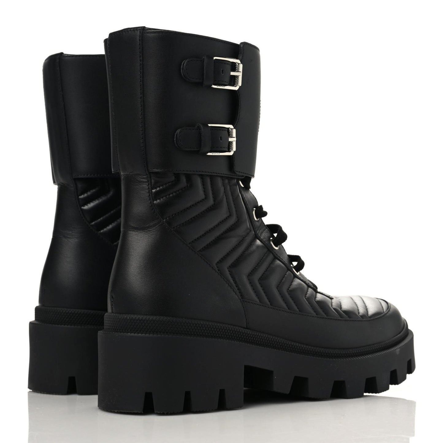 Nappa Frances GG Matelasse Platform Combat Boots 39 Black
