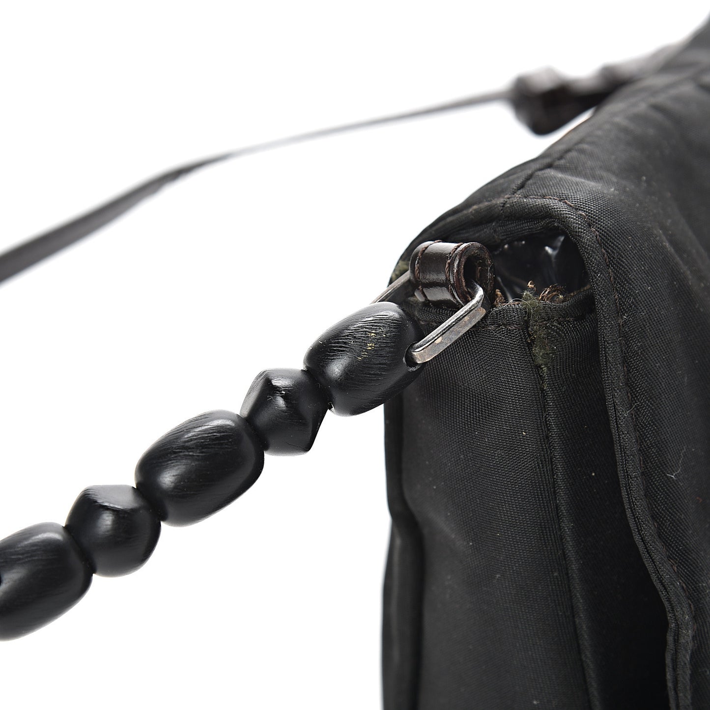 Nylon Calfskin Maris Pearl Beaded Shoulder Bag Black